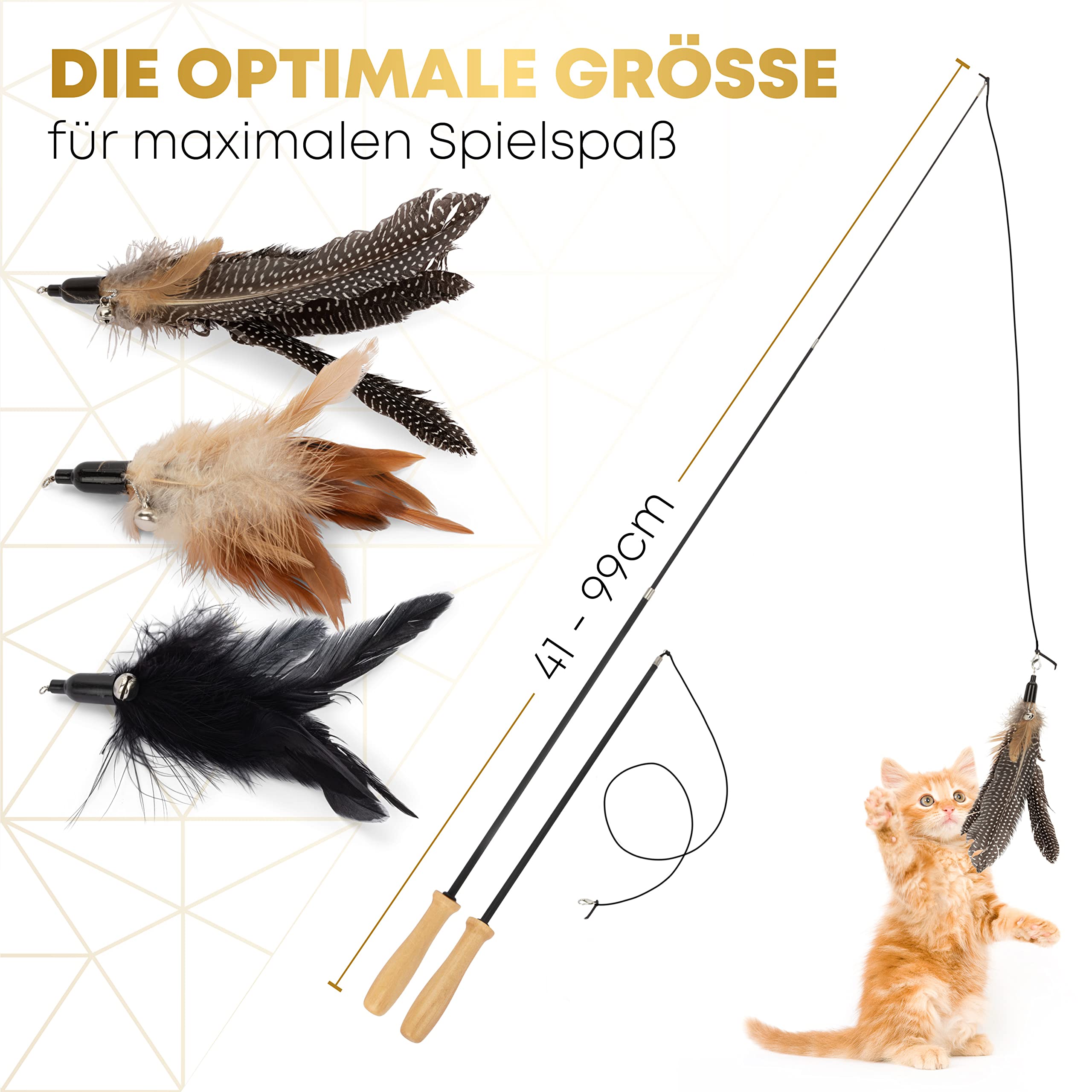 St.Pawly® Katzenangel - Katzenspielzeug - austauschbare Anhänger - Ersatzband - ergonomischer Holzgriff - nachhaltiges Spielzeug für Katzen - stabil