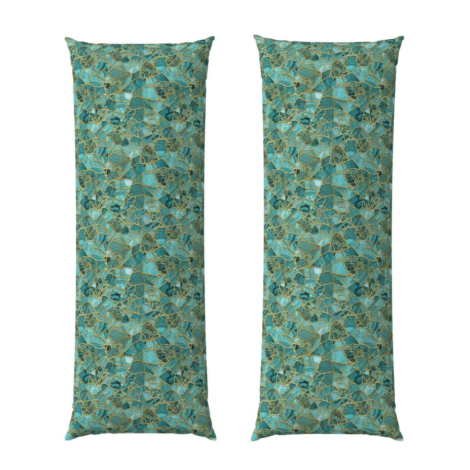 Long Pillowcase 20x54, Gold Glitters Marble Turquoise Luxury Texture, Soft Velvet Pillow Cover with Hidden Zipper, Plush Cushion Protector for Bedroom Sofa Couch Sleeping