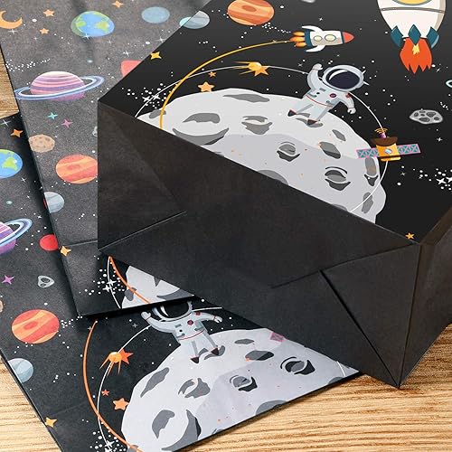 Miniatura 4 de Paquete de 12 bolsas de regalo para el espacio exterior, bolsas de regalo para niños con asas de planeta galaxia, bolsas de regalo, bolsas de papel
