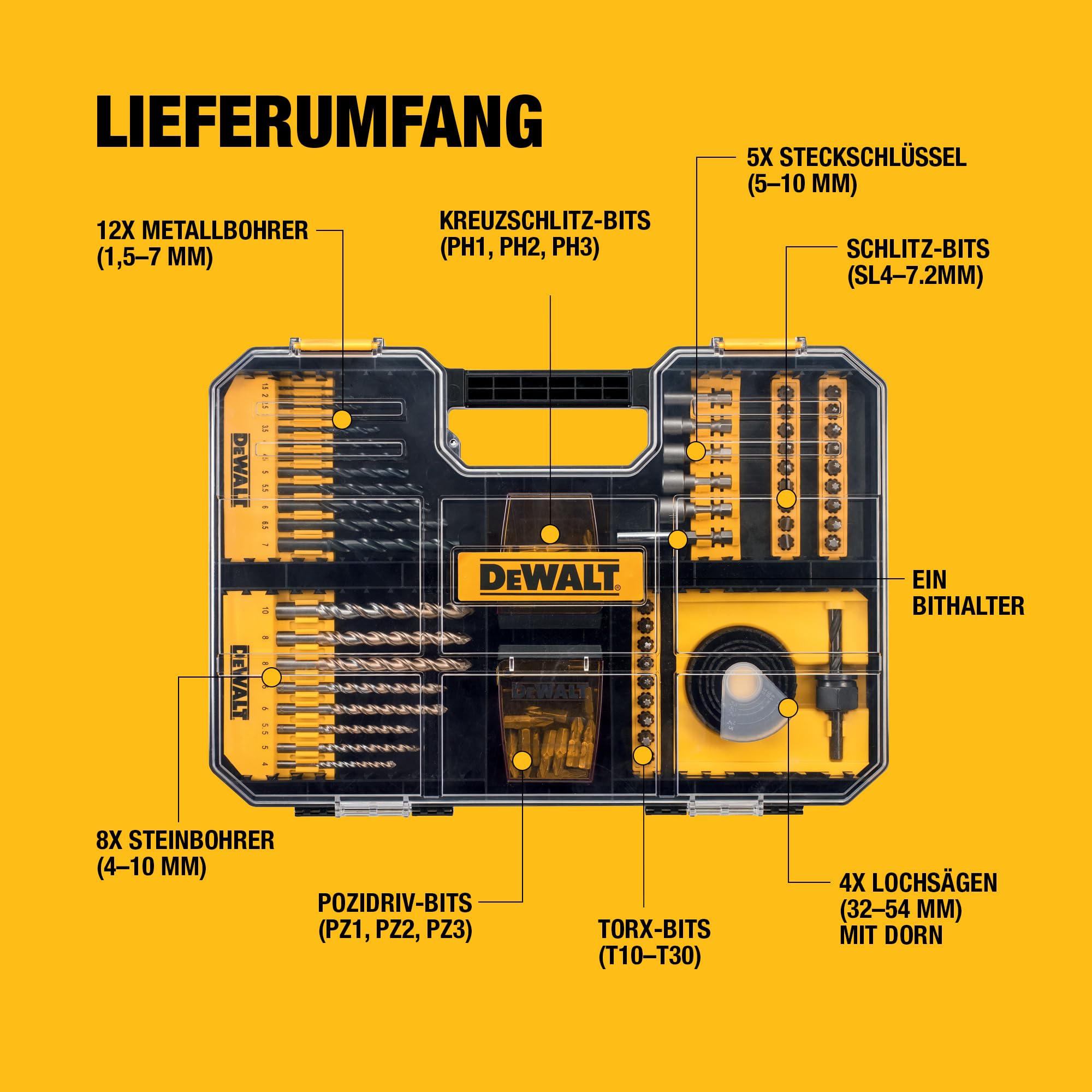 DEWALT 100-teiliges High Performance Bohr- und Schrauberbit-Set (kompatibel mit der Schublade der TSTAK-Box IV), DT71569-QZ