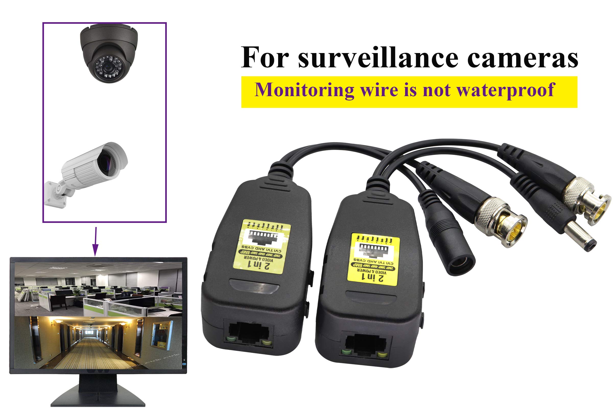 Power Video DC BNC a Cat5 RJ45 ricetrasmettitore di rete HDCVI/TVI/AHD/CVBS, con connettore CC, per sistemi di monitoraggio DVR di sicurezza 720P 960P 1080P 3MP 4MP 5MP 8MP CCTV DVR (18 cm/4