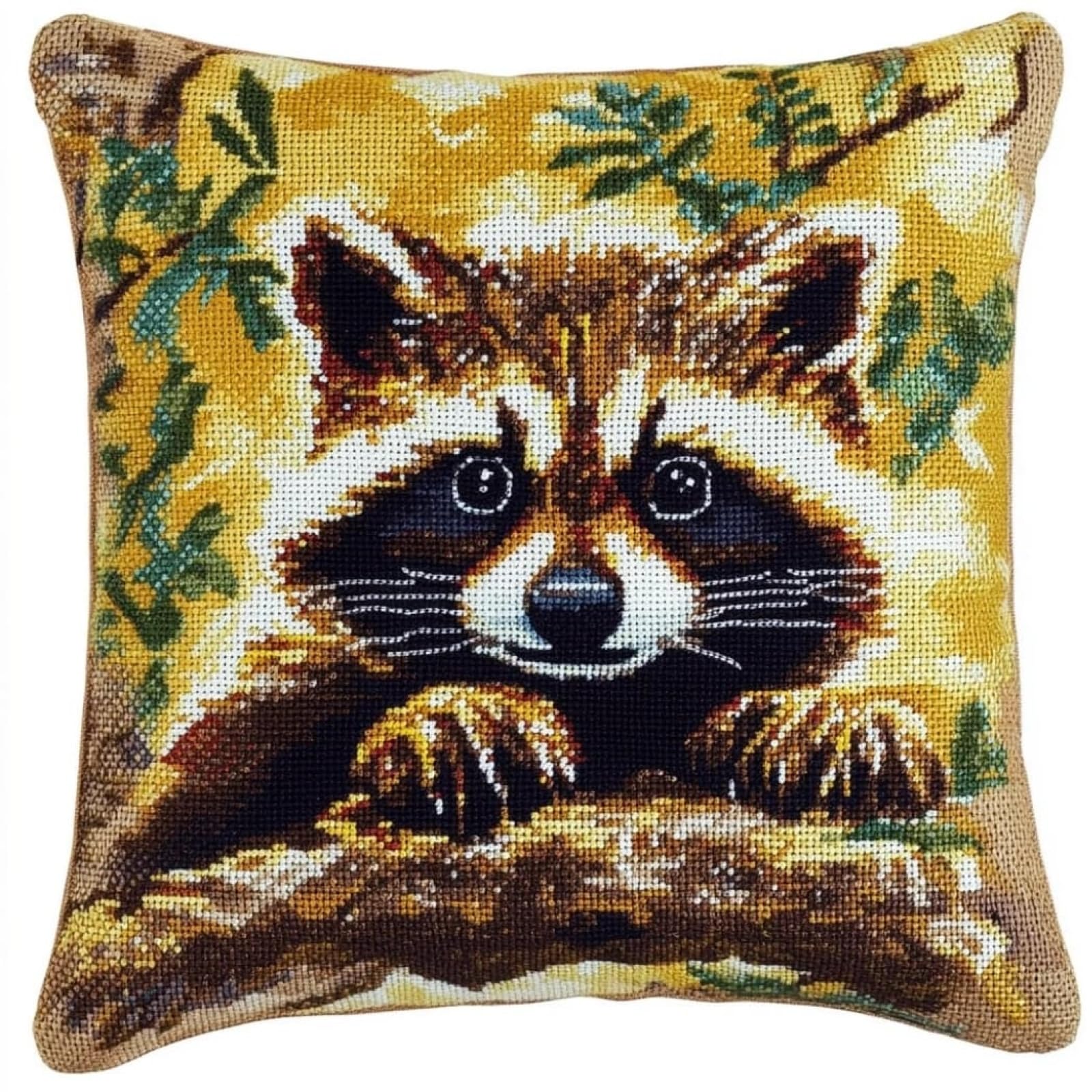 WallustrioaW Cross Stitch Pillow Cover Kit,Animal Raccoon,Cross Stitch Cushion Pillow Cases 11CT Stamped Kit Handmade Cushion Cover Adults Beginner,18x18inch