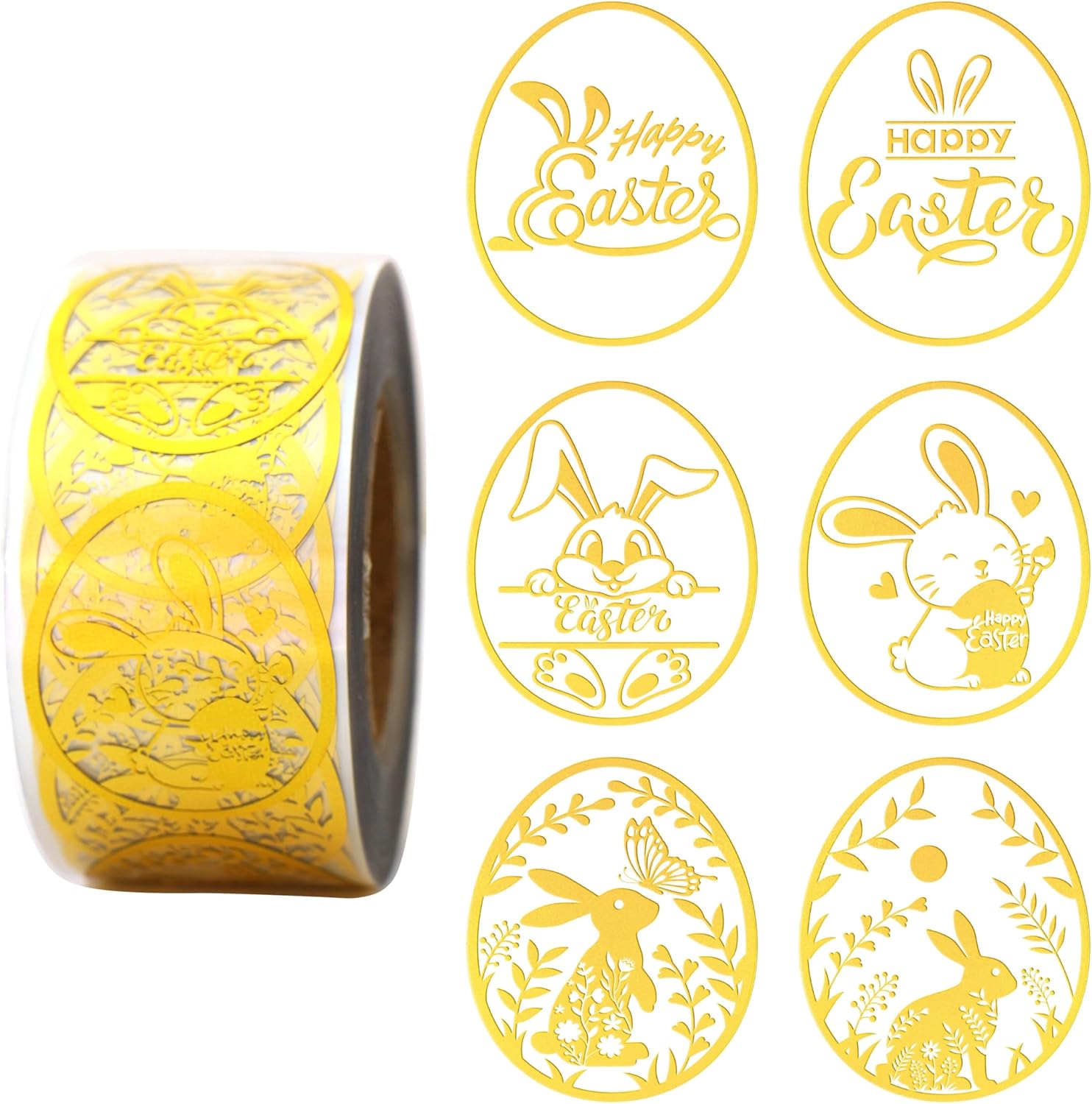 Amazon.com: Masper 1.5 Inches/600 Easter Stickers - 6 Clear Gold Foil ...