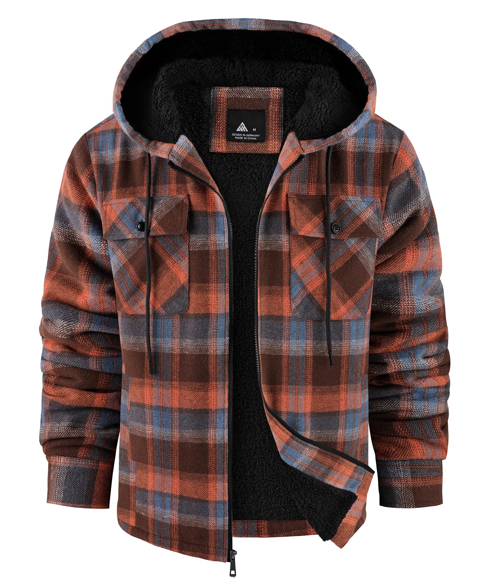 SCODI Men's Flannel Jacket Sherpa Lined Hoodies Zip Up Fleece Plaid Shirt Jackets Winter Outdoor Coat Warm Outwear
