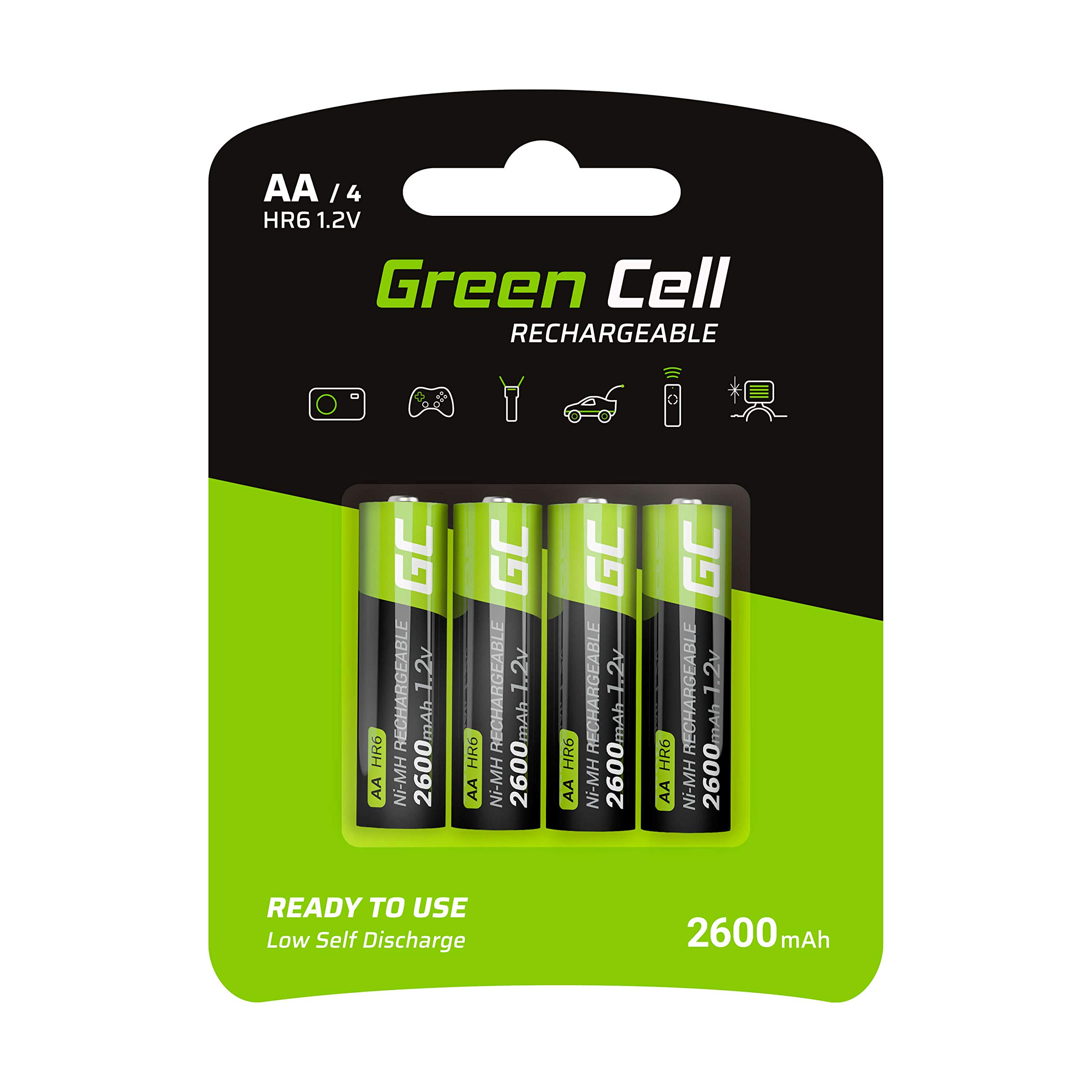 Green Cell 4x Akumulatory Paluszki AA R6 2600mAh Ni-MH – wysokiej jakości akumulatory niklowo-metalowo-wodorowe, ładowalne, trwałe i kompatybilne ze wszystkimi ładowarkami do AA