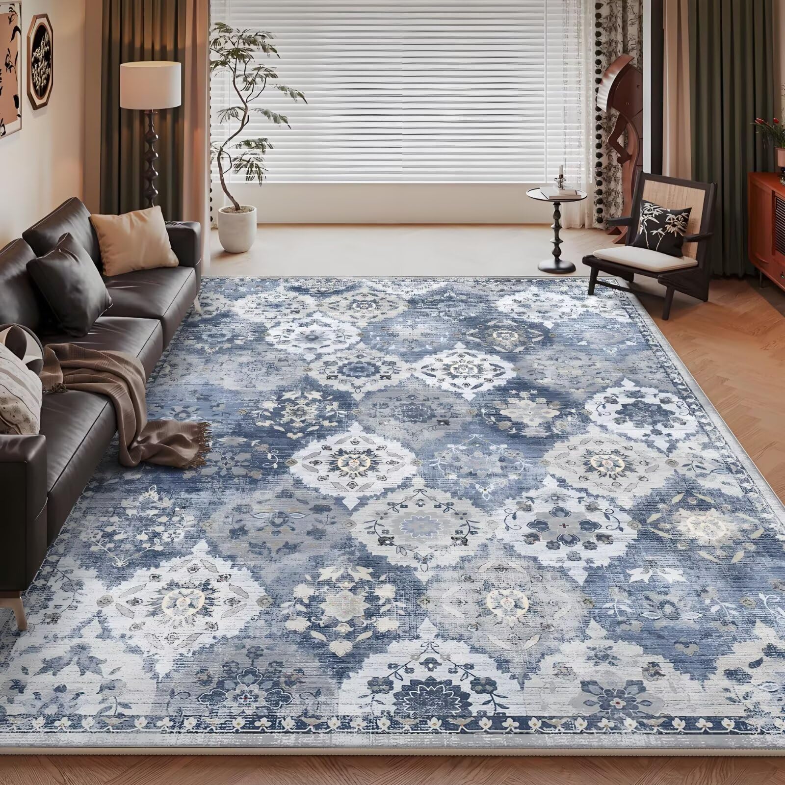 Tapis anti-glisse bleu rétro 120 x 180 cm : stoppez les mouvements de tapis dans le couloir