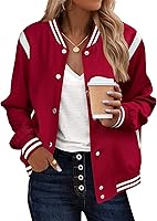 Zeagoo Women's Lightweight Varsity Bomber Jacket: Striped Button-Down, Pockets, Spring 2026 Casual Streetwear