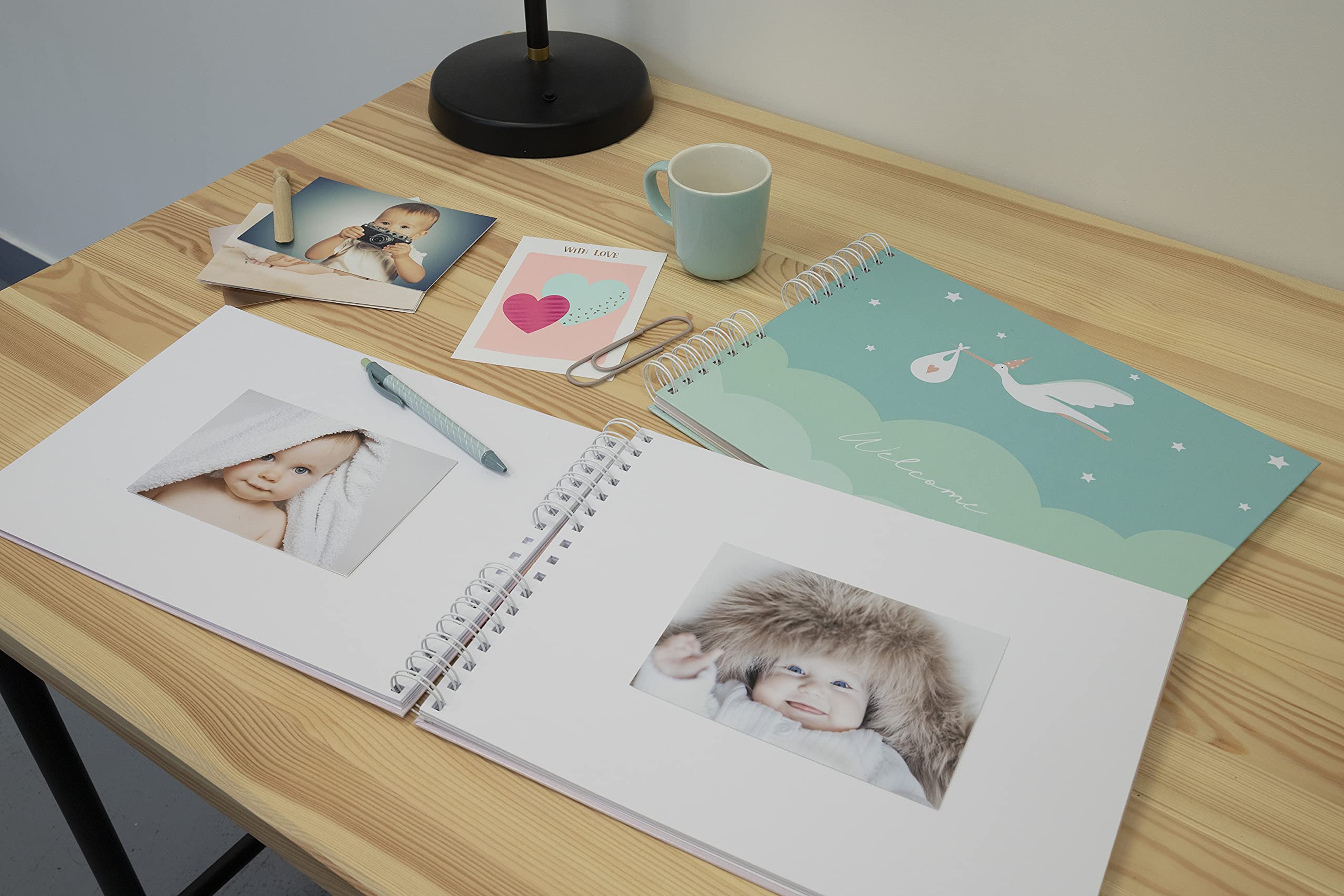 Exacompta 16334E Premium Fotoalbum Storch mit 50 Seiten, perfekt für Ihre Baby- und Kinderfotos zum selbstgestalten Spiralalbum Fotobuch blau