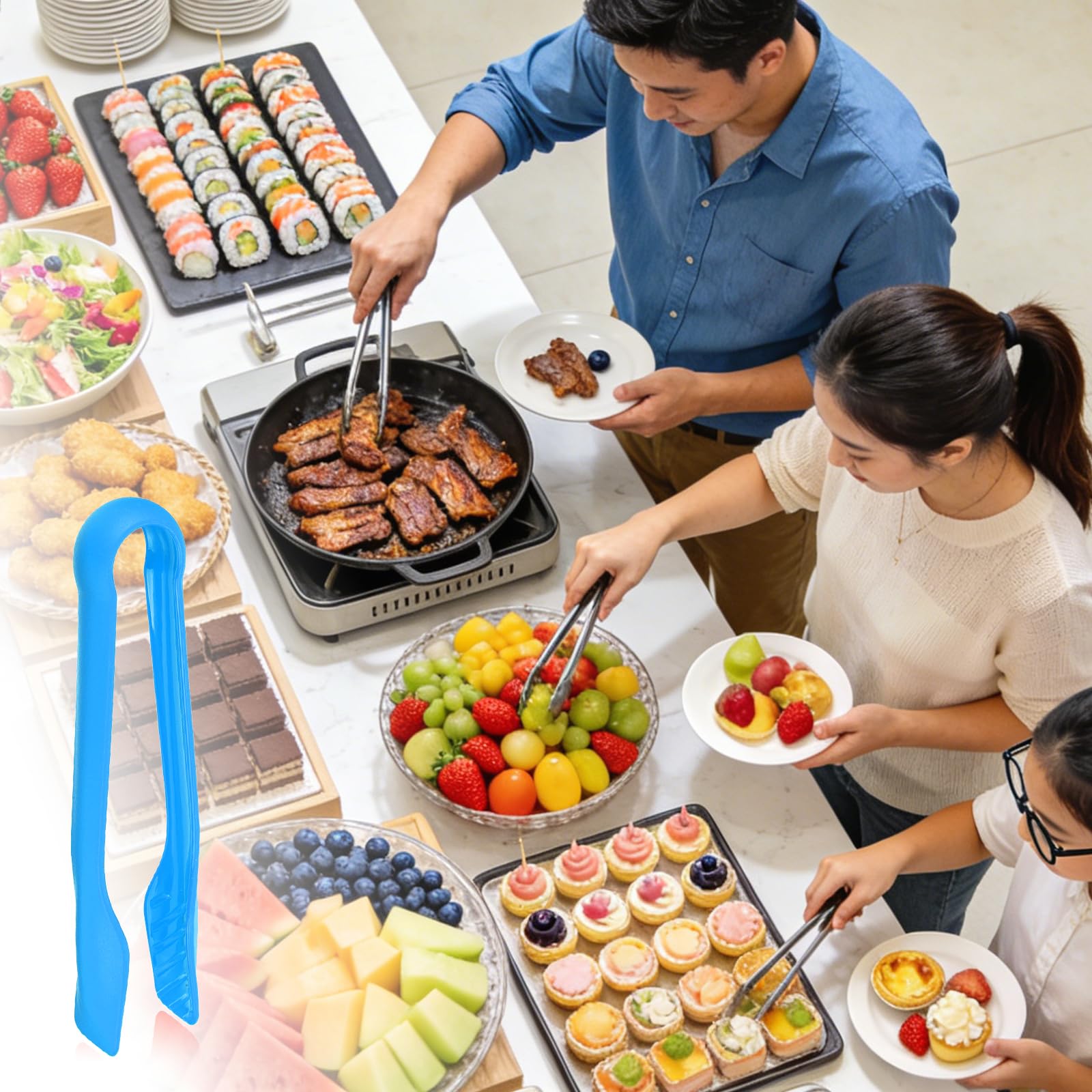 QUARKZMAN 40 Pezzi Pinze Per Tostapane, 8 Pollici Pinze Da Cucina Per Servire Pane Insalata Clip Resistente Al Calore Alimenti Cucinare Cottura BBQ Strumenti Buffet, Blu