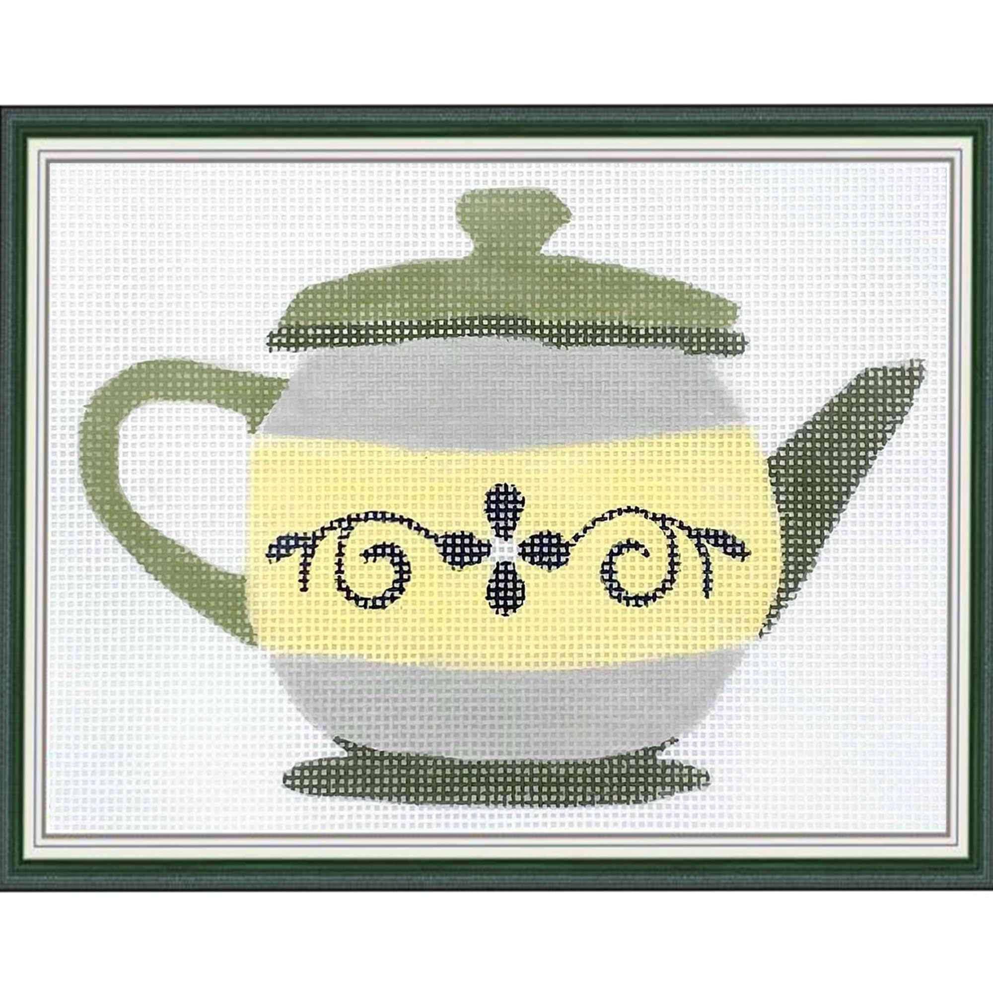 Sacramento Stitchery Howie's Needlepoint Kits, 18CT Embroidery Patterns Starter Kits, Canvas Kits, Teapots - Sage