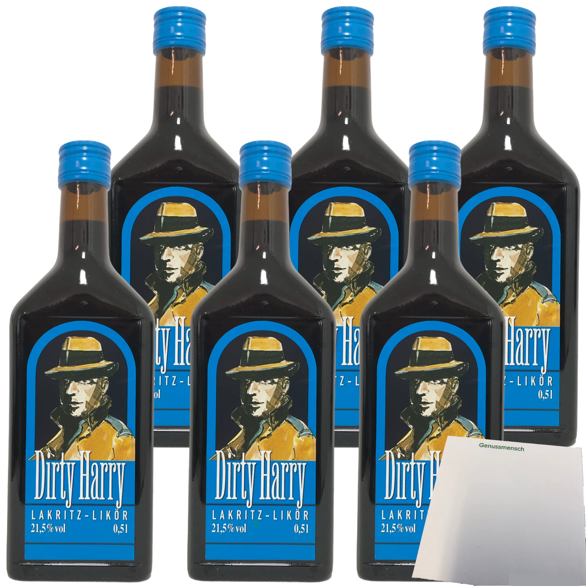 Dirty Harry Lakritz Likör 21,5% 6er Pack (6x0,5 Liter Flasche) + usy Block