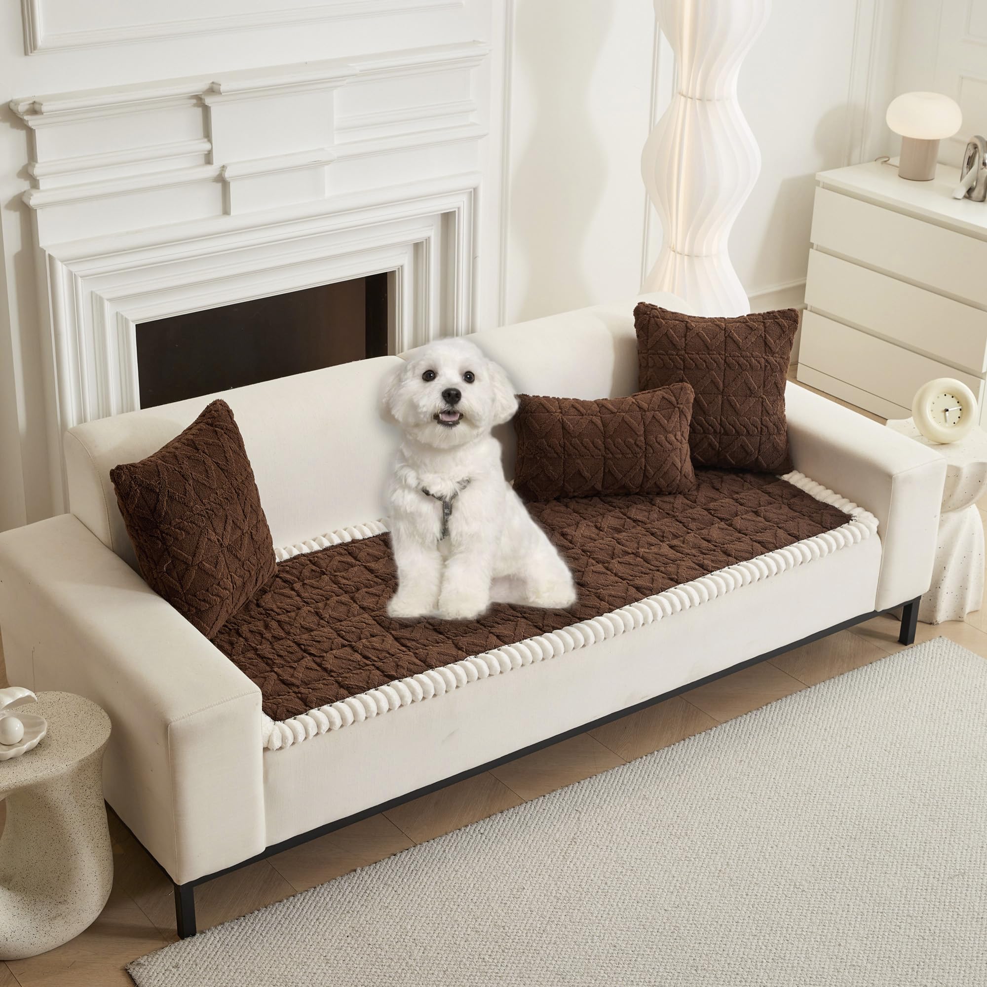 HANDONTIME Funny Fuzzy Couch Protector for Dogs Washable Jacquard Geometric Dog Sofa Cover Plush Couch Covers for Pets Non-Slip Durable Comfortable Pet Furniture Cover (Charcoal, 27.6