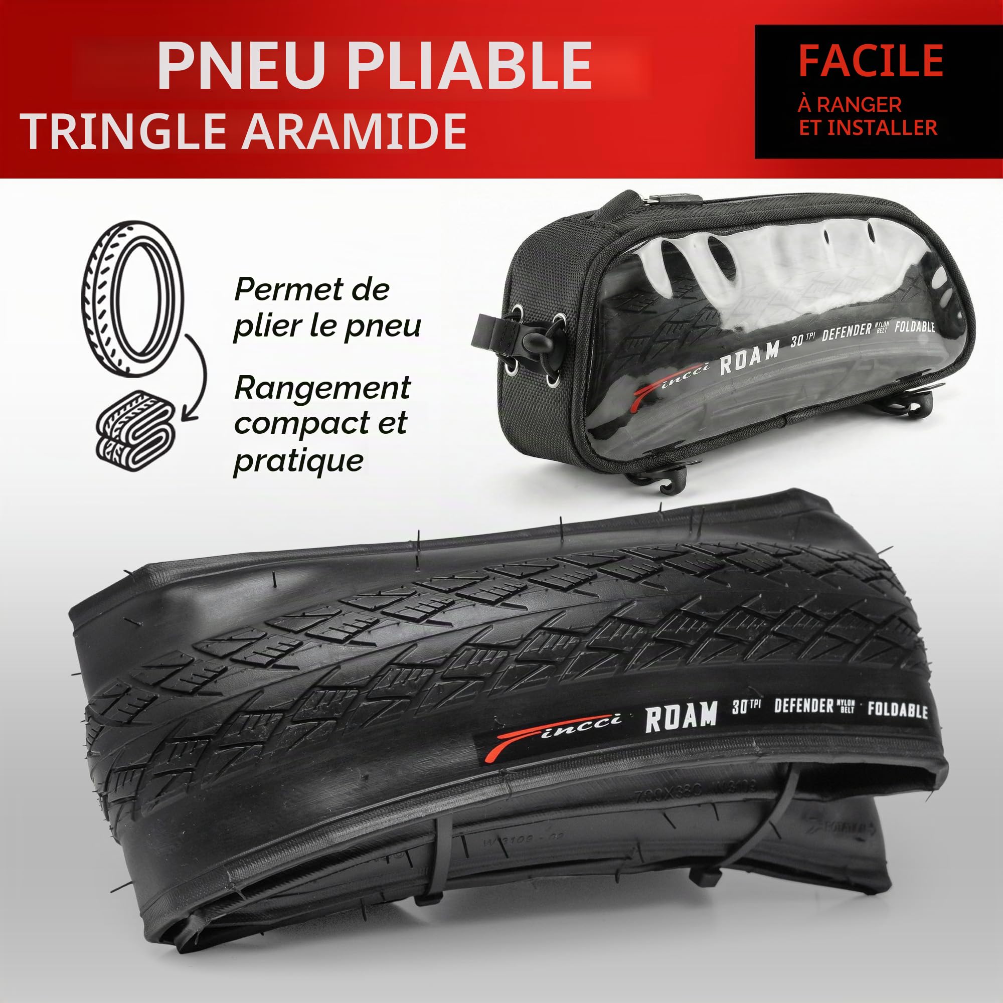 Fincci Pneus Velo 700x35с - Paire Pliable Pneus 28 x 1.35 Pouces avec Nylon Anti Crevaison 1mm, 30 TPI - Tires 37-622 pour Urbain Bicyclette, Route & VTT & Tournée & Électrique Velo
