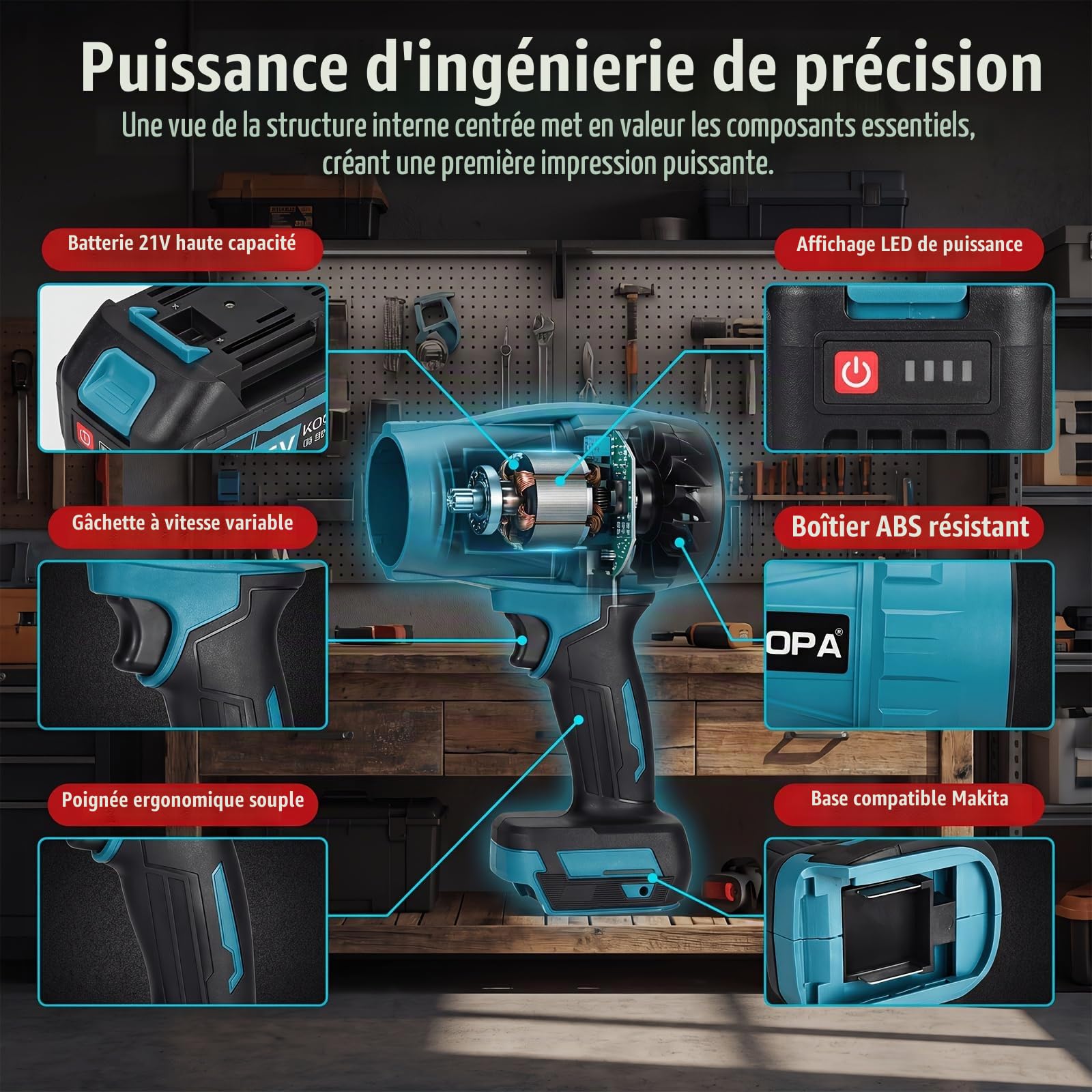 Koopa Souffleur Batterie 21V, Mini Souffleur sans Fil, 1 Batterie 3,0 Ah