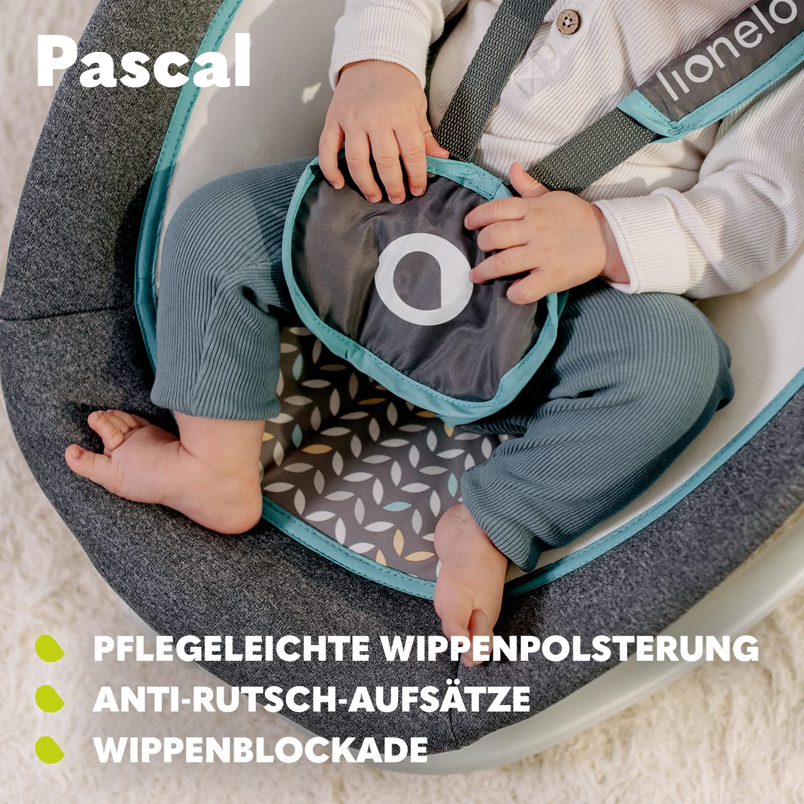 LIONELO Pascal Baby Wippe, sanfte Vibrationen, 5 Melodien, Spielzeugkarussell mit interaktiven Plüschtieren, Kopfkissen, verstellbare Rückenlehne, Energiesparsystem | Verstellbare Rückenlehne, 4 Positionen, abnehmbarer Kopfbügel, Spielzeug, Liegestuhl, fa