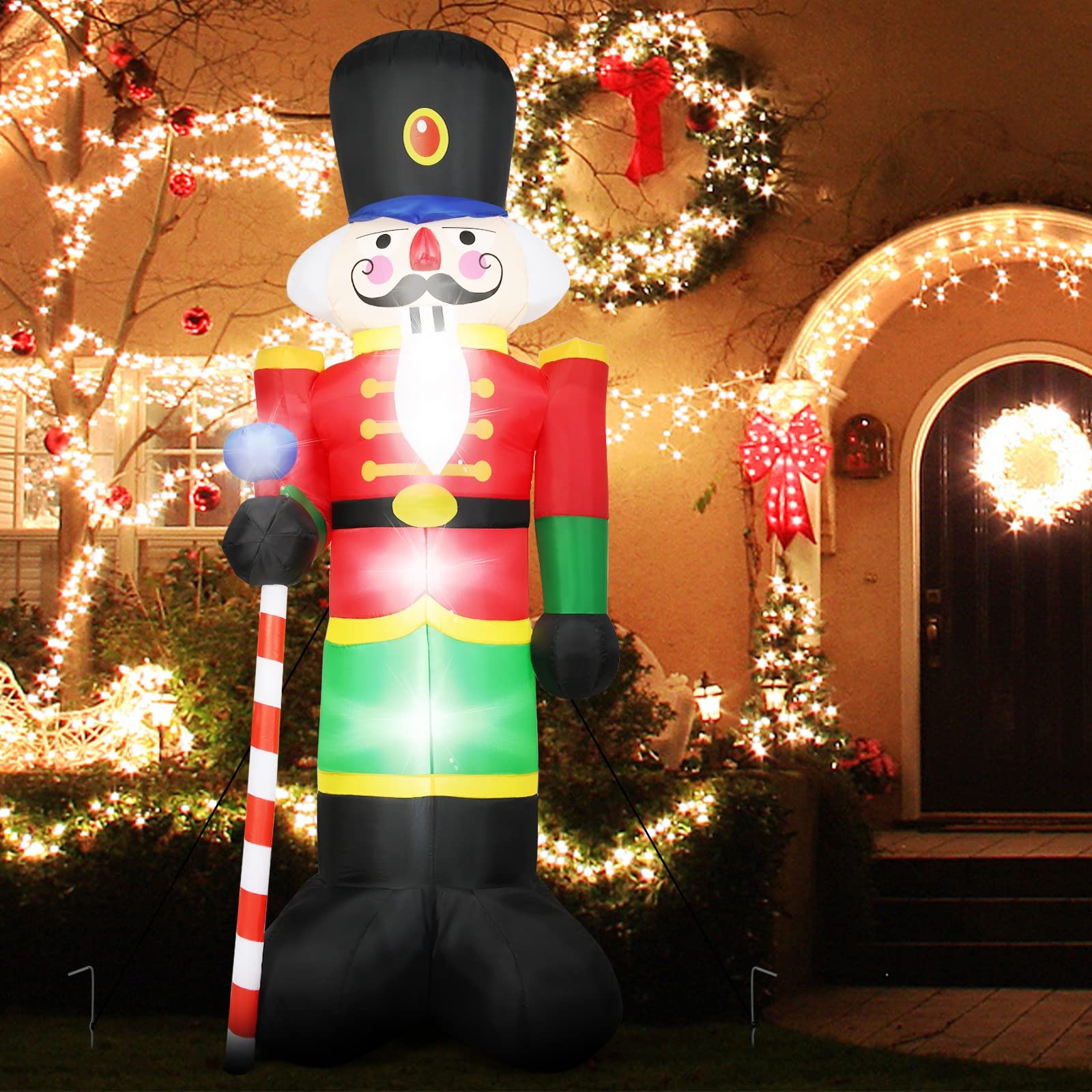 LIFEZEAL Soldat Casse-Noisette Gonflable de Noël 240 CM, Modèle de Soldat du Père Noël, Tissu en Polyester Imperméable, Décoration Gonflable de Noël Lumineux, pour l’Intérieur et l’Extérieur