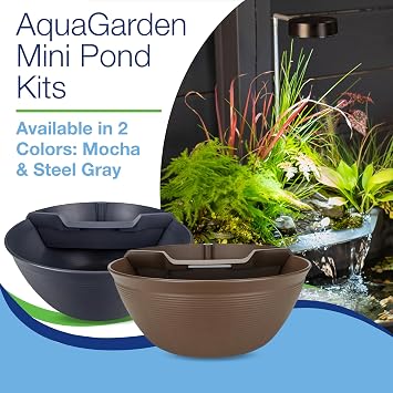 Aquascape AquaGarden Container Water Feature Kit Indoor & Outdoor Mini Pond with Waterfall Fountain, Pump & Filtration for Home & Patio, Brown
