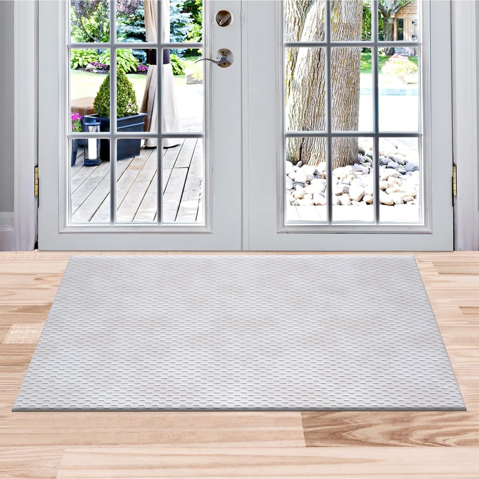 renoazul® Geometric Gel Back Indoor Door Mat - Mosaic White Rug - 60 x 110 cm - Soft Low Piles, Washable Rugs For Kitchen Mat and Bathroom Rug