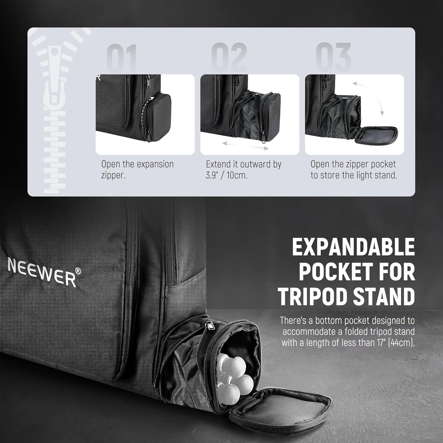 Neewer Portable Travel Bag Compatible with Starlink Mini Dish and Accessories, Lightweight Protective Outdoor Carrying Case with Separate Section for Folded Tripod Light Stand Up to 17"/44cm, RU-012