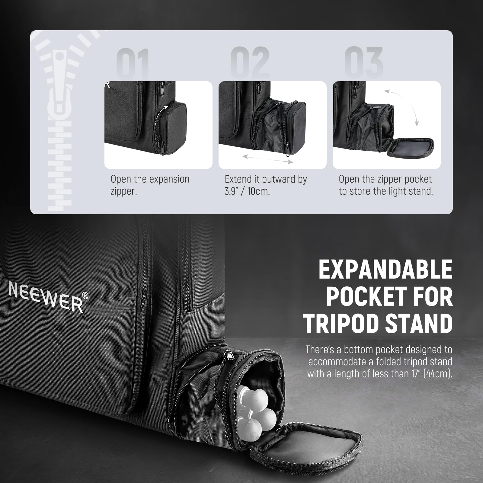 NEEWER tragbare Reisetasche kompatibel mit Starlink Mini Dish und Zubehör, leichte Tragetasche mit separatem Fach, schützende Aufbewahrungstasche, für gefaltetes Stativ Lichtstativ bis zu 44cm, RU-012