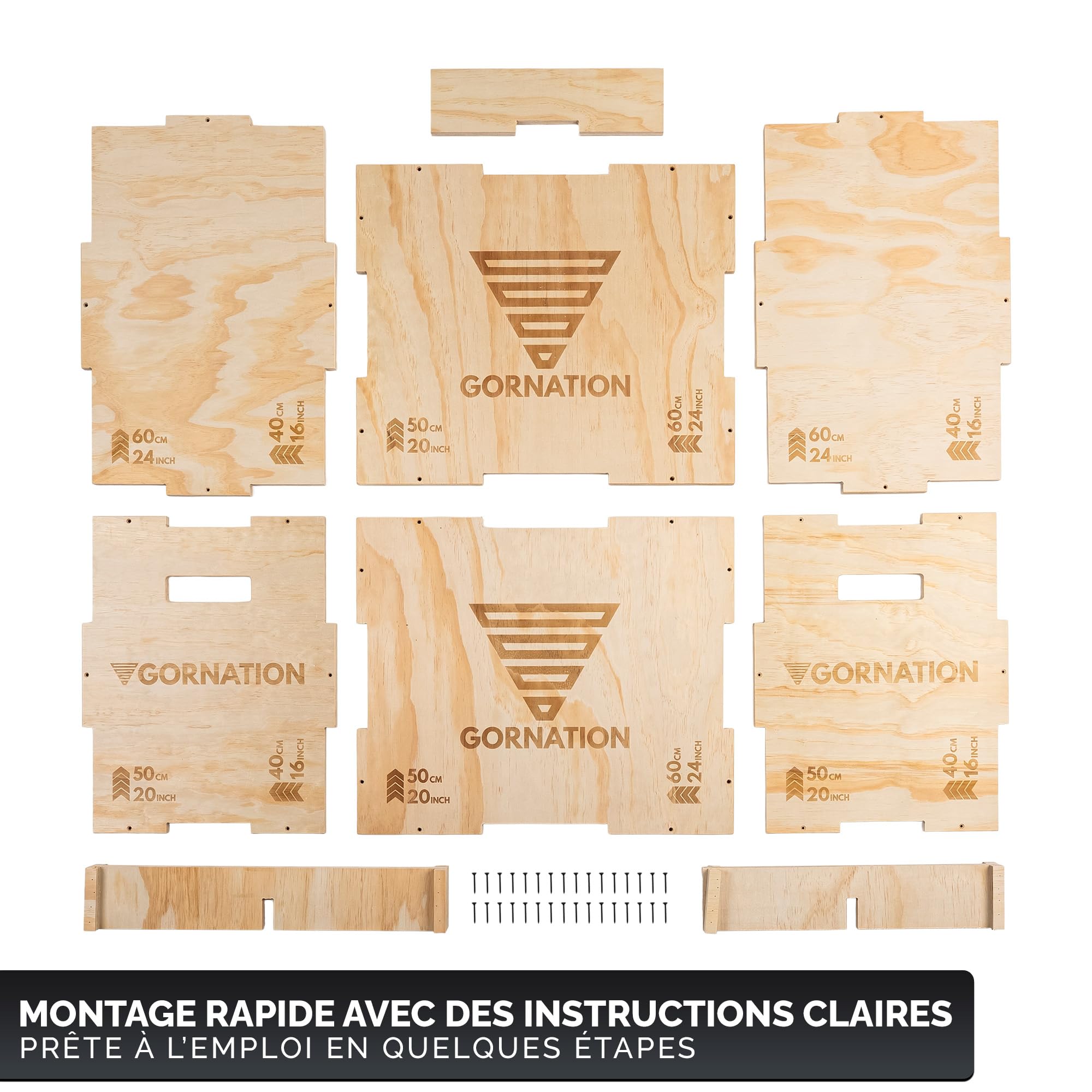 GORNATION Boxe Plyométrique en Bois 3-en-1 – Boîte de Saut Jump Box pour Crossfit, Calisthenics & Home Gym, Plateforme d’Entraînement Fonctionnel à Domicile ou Extérieur