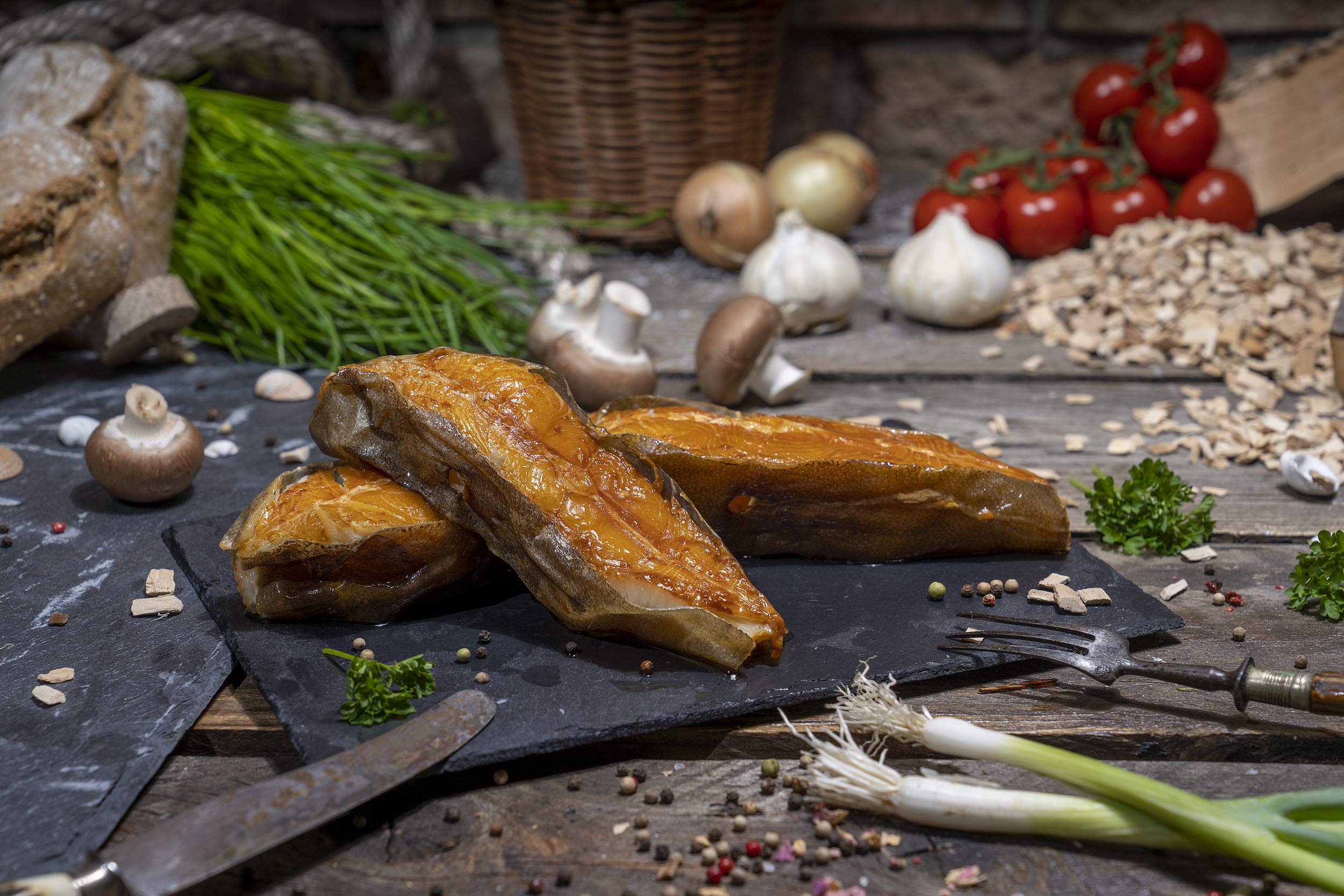 GreetFish Heilbutt (Mittelstück), Heilbutt über Buchenrauch geräuchert, Mittelstück, 500g (2-3 Stück)