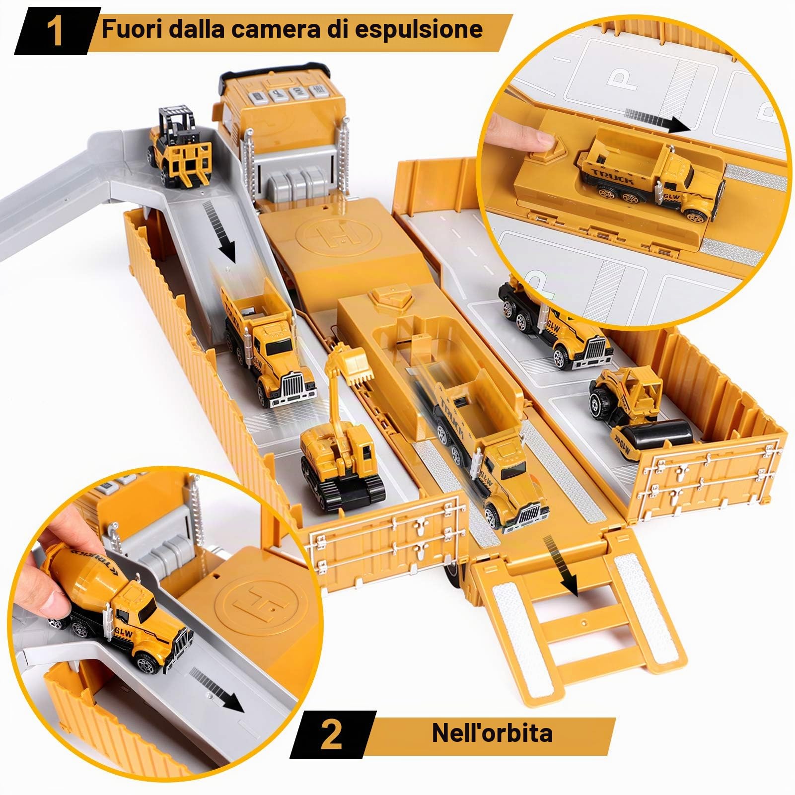 Veicoli da Cantiere Giocattolo per Bambini con Gru Escavatore Bulldozer Camion Betoniera Rullo Compressore Giocattolo Veicoli da Costruzione grande Camion Macchinine Giocattolo Regalo per bambini