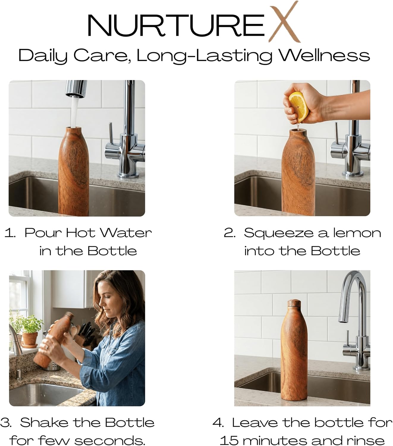 Wooden Insulated Copper Water Bottle for Drinking, 32 Oz / 950 ml Handcrafted Indian Acacia Wood, Leak-Proof, Design for Yoga, Gym, Sports, Office & Travel for Men & Women - Image 5