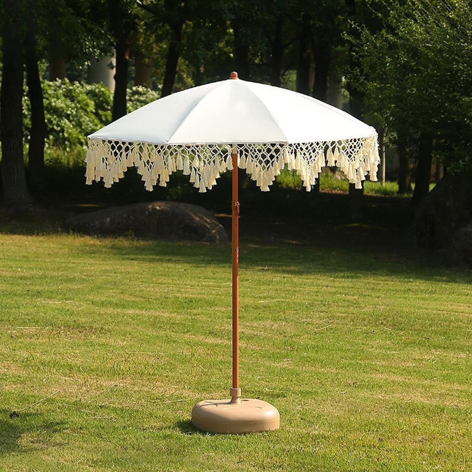Heavy Du UV Protect Parasol tarasowy z frędzlami - zewnętrzny zadaszenie sune na podwórko, plażę i podróż - idealny na relaks