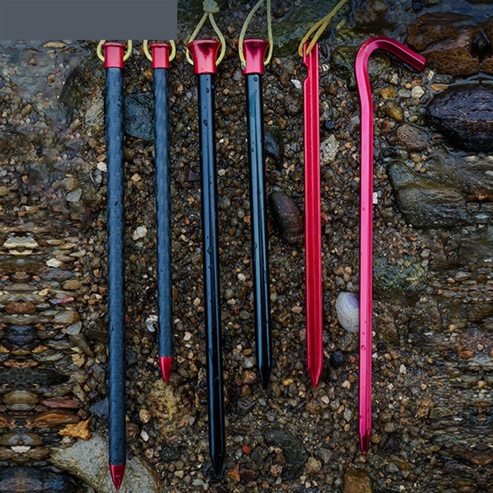 Piquetas Camping Estacas de aleación Aluminio ultraligeras for Exteriores, 15,5 cm/20cm, for Acampar, Fibra Carbono, Dosel, Cuerda, Clavos, Accesorios for Tienda(CA-Long)