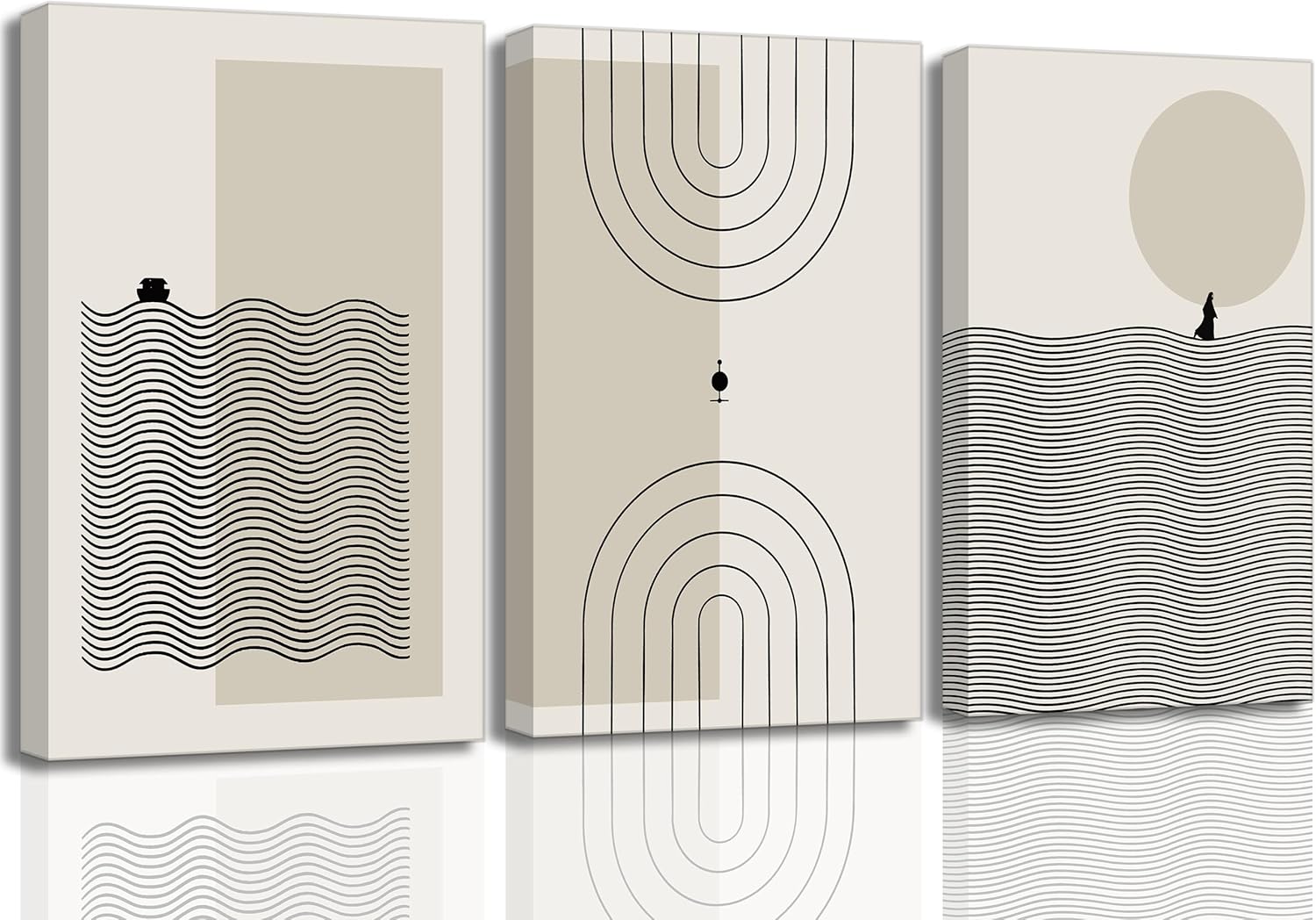 3 Pieces Mid Century Modern Boho Christian Canvas Wall Art Jesus Walked on Water Moses Noah's Ark Minimalism Beige Neutral Living Room Picture Poster Print Wall Decor for Study Bedroom Office