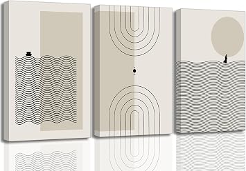 3 Pieces Mid Century Modern Boho Christian Canvas Wall Art Jesus Walked on Water Moses Noahs Ark Minimalism Beige Neutral Living Room Picture Poster Print Wall Decor for Study Bedroom Office