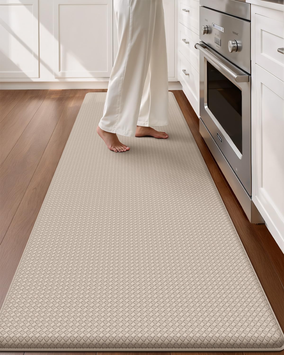 Tapis cuisine devant évier anti-fatigue rembourré grand format beige
