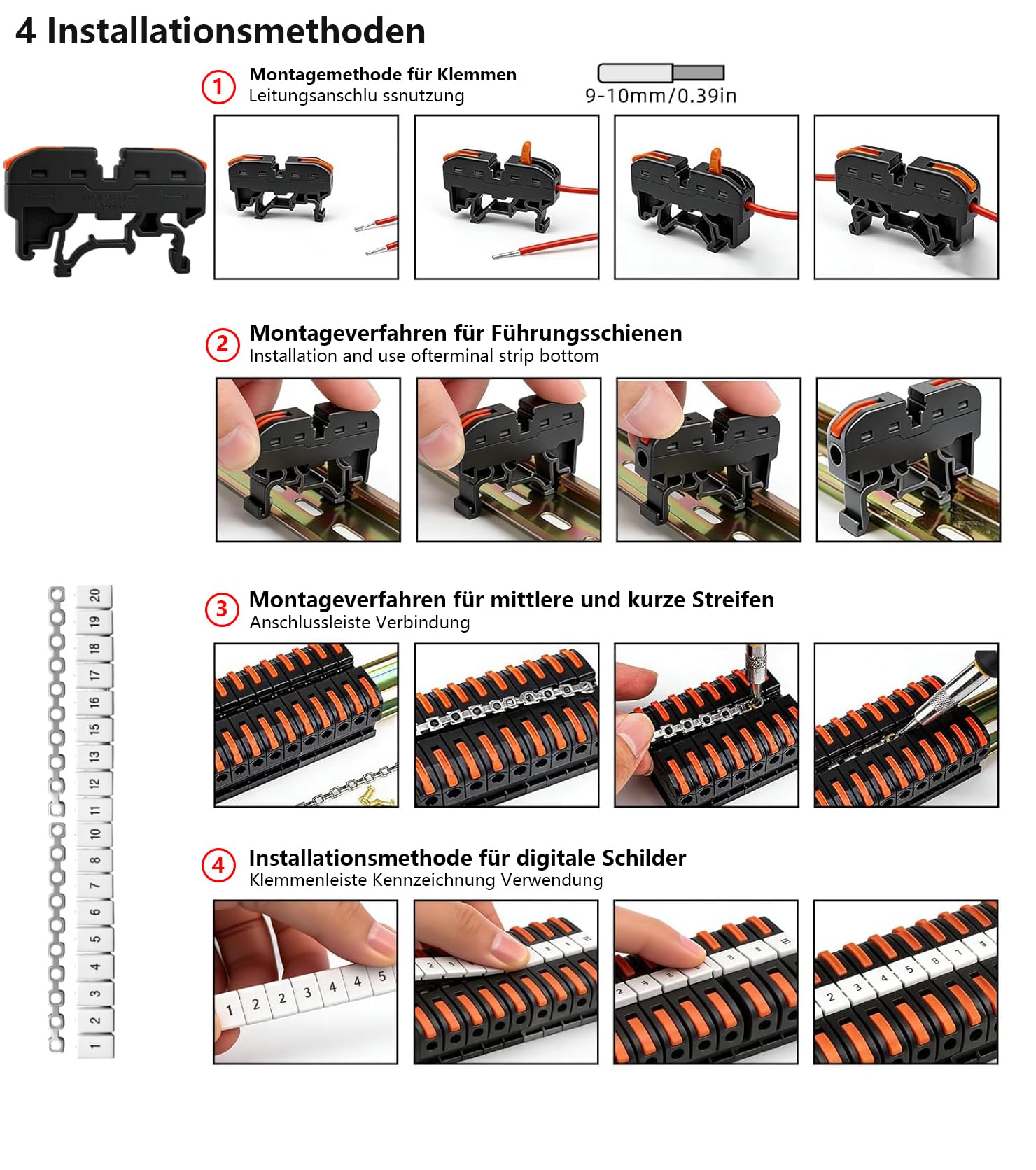 PCT-211 Lot de 60 repartiteur bornier electrique rail din 0,08 à 4 mm² bornier rail din Bornes de raccordement electrique enfichables, Bornes électriques pour un câblage rapide