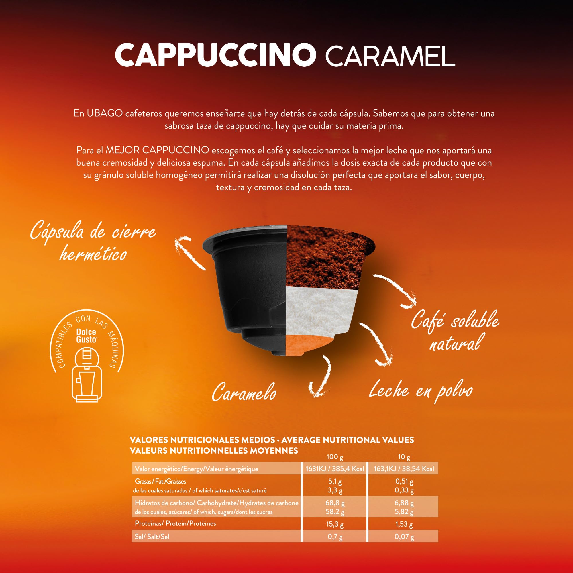 Ubago Café en cápsulas Café Cappuccino Caramel, Toffee Edition, compatible con capsulas Dolce Gusto, oferta de 192 unidades
