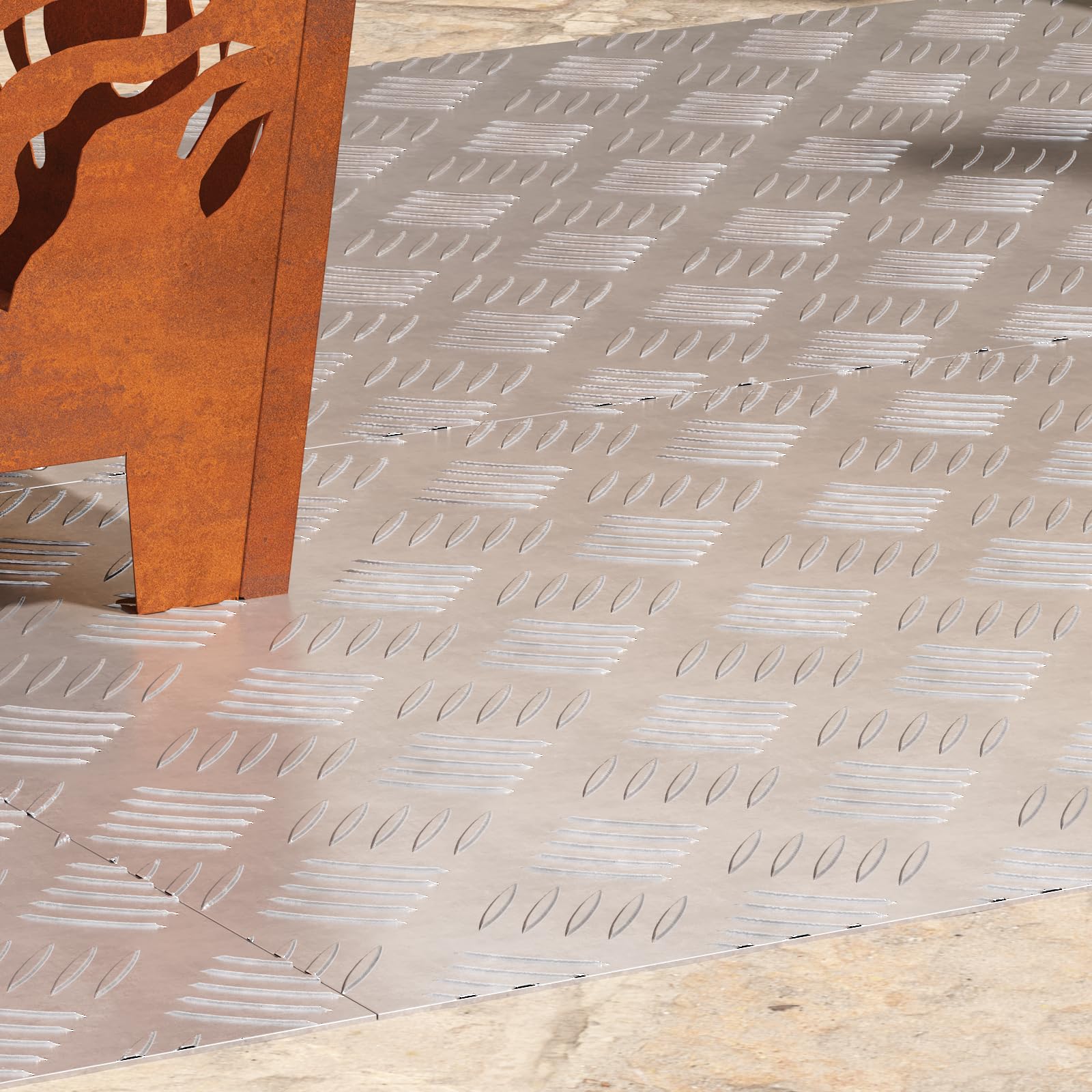 Chapa estriada de aluminio antideslizante, 4 unidades, 90 x 50 cm, superficie mate con diseño geométrico para escaleras seguras, material robusto para interiores y exteriores