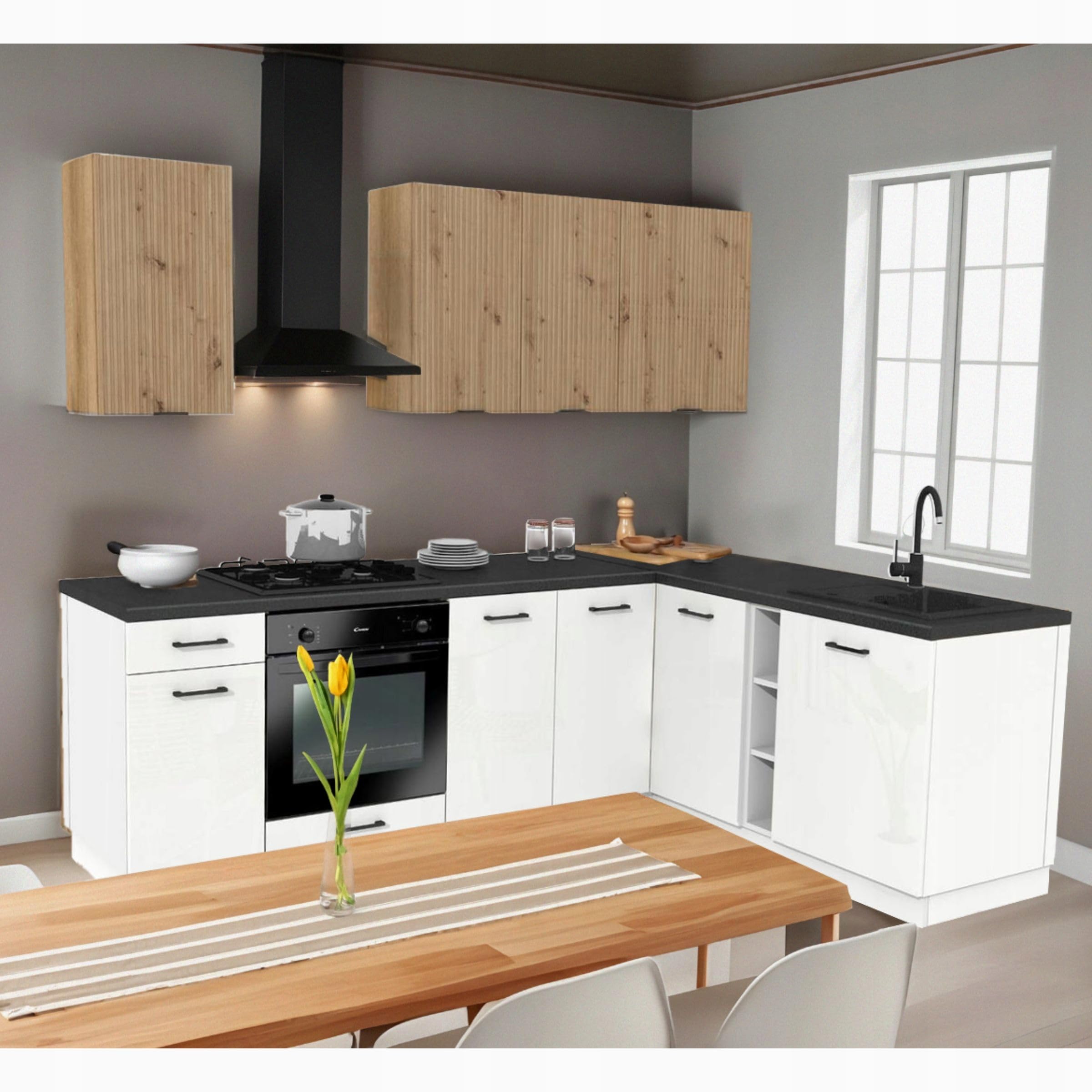 Küchenschrank Hängeschrank für Dunstabzugshaube Capri 50x32x36 cm - Soft-Close Tür - moderner Küchenoberschrank für Küche - Dunstabzug - Küchenmöbel - Weiß Acryl Hochglanz/Weiß