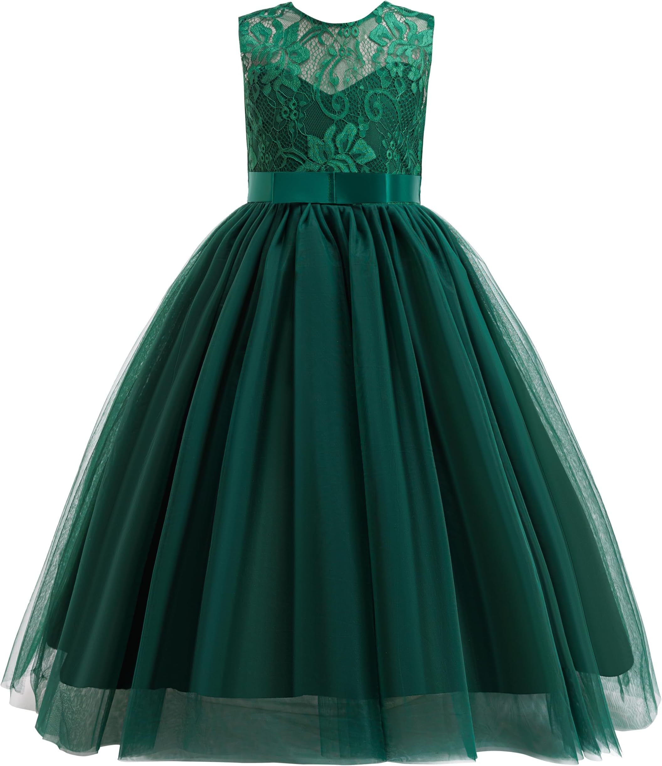 Flower Girls Lace Bridesmaid Dress Princess Elegant Tulle Long A Line Dresses Pageant Wedding Party Ball Gown