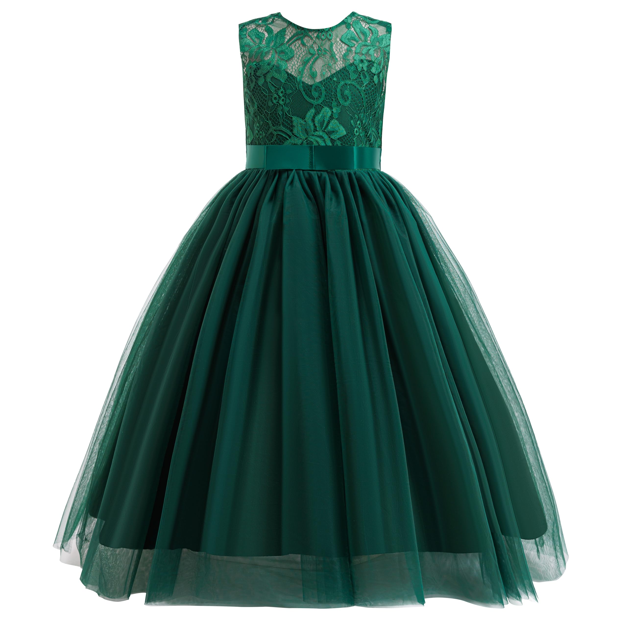 Flower Girls Lace Bridesmaid Dress Princess Elegant Tulle Long A Line Dresses Pageant Wedding Party Ball Gown