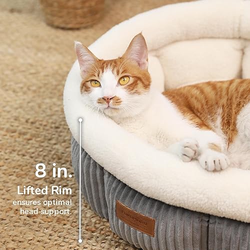 Miniatura 4 de FUKUMARU Cama para gatos, camas redondas lavables para gatos de interior, cama de pana suave y esponjosa para mascotas para gatos y cachorros,