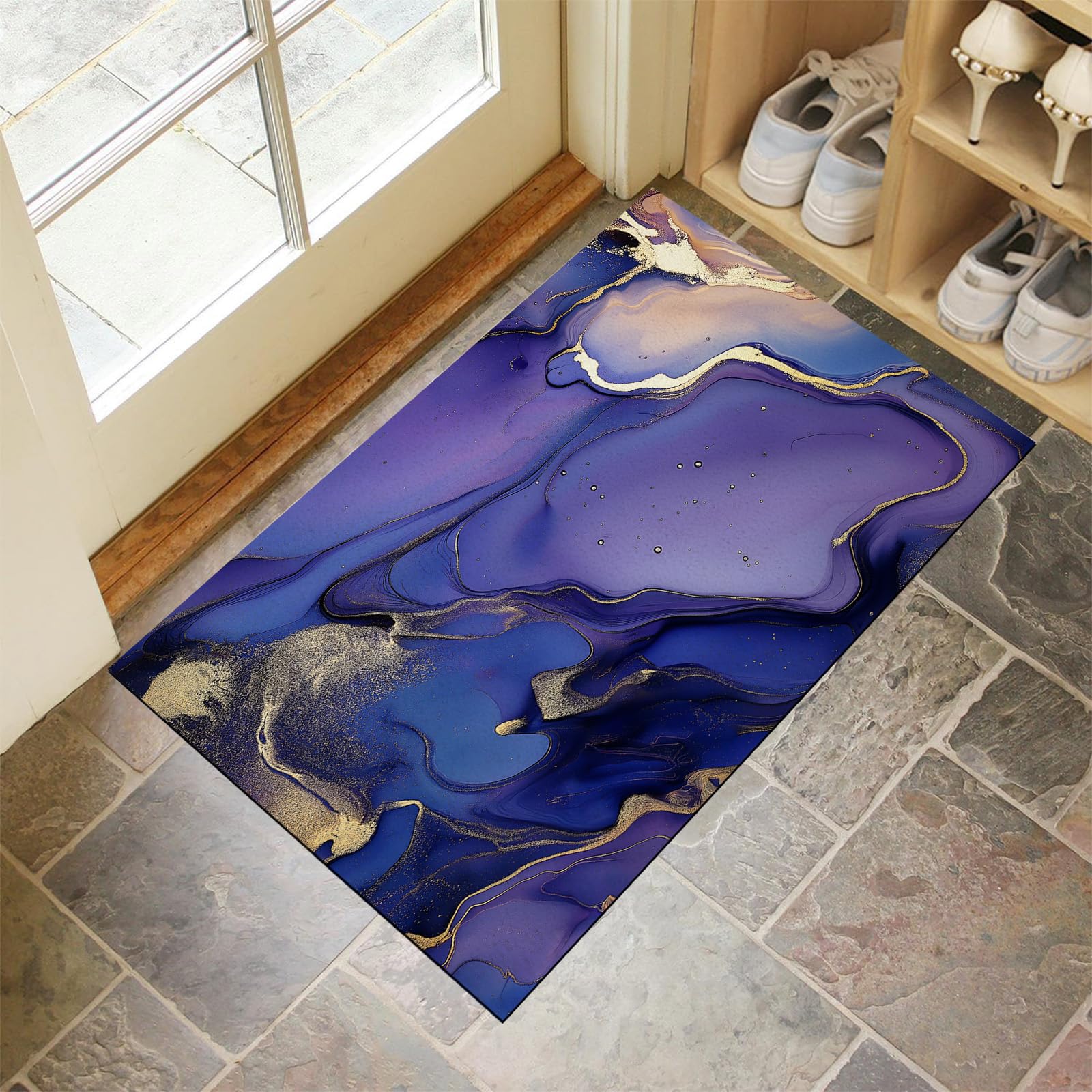 Paillasson intérieur extérieur 80x120 cm lavable et antidérapant design encre bleue