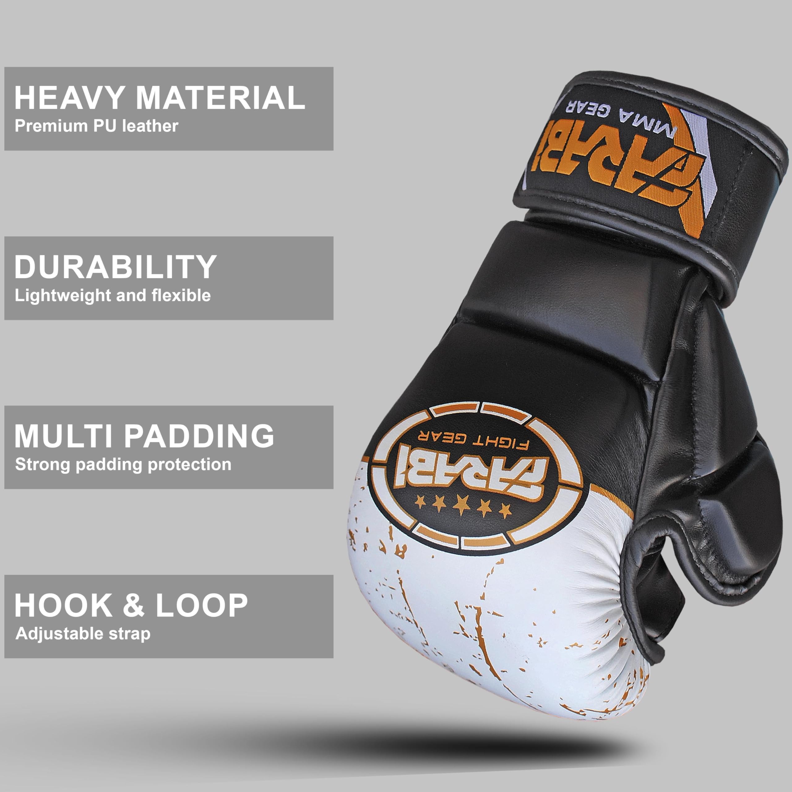 Farabi Sports Guantes MMA con Soporte de Muñeca Ajustable, Palma Abierta para Muay Thai y Entrenamiento