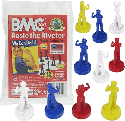 BMC Rosie The Riveter - Figuras de plástico, 12 piezas, rojo, blanco, azul y amarillo, fabricadas en Estados Unidos