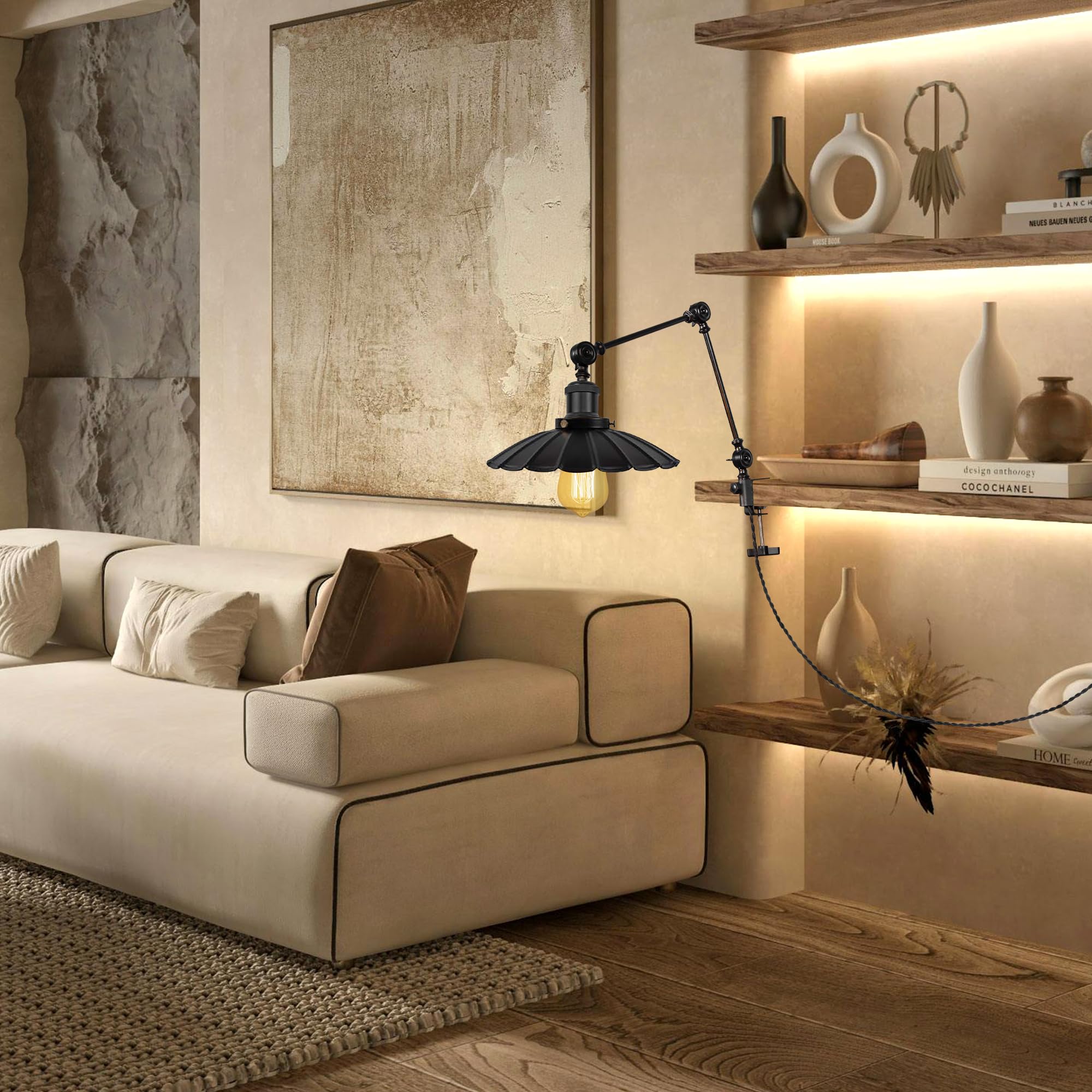 Lampada a morsetto retrò, 1 confezione di lampada da lettura con cavo da 2,5 m, dimmerabile, lampada da comodino, lampada da scrivania per ufficio, uso domestico, attacco E27 DZ0149