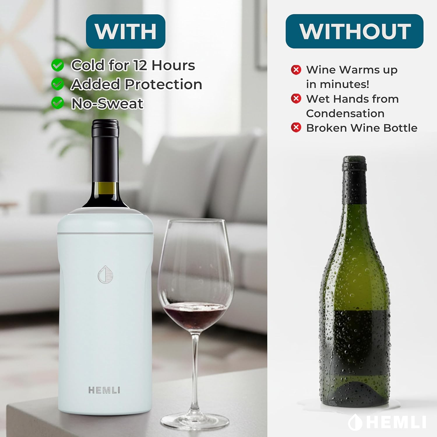 Wine Bottle Chiller Insulator Sleeve, Keeps Wine and Champagne Cold for 12 Hours, Vacuum Insulated Wine Bottle Cooler