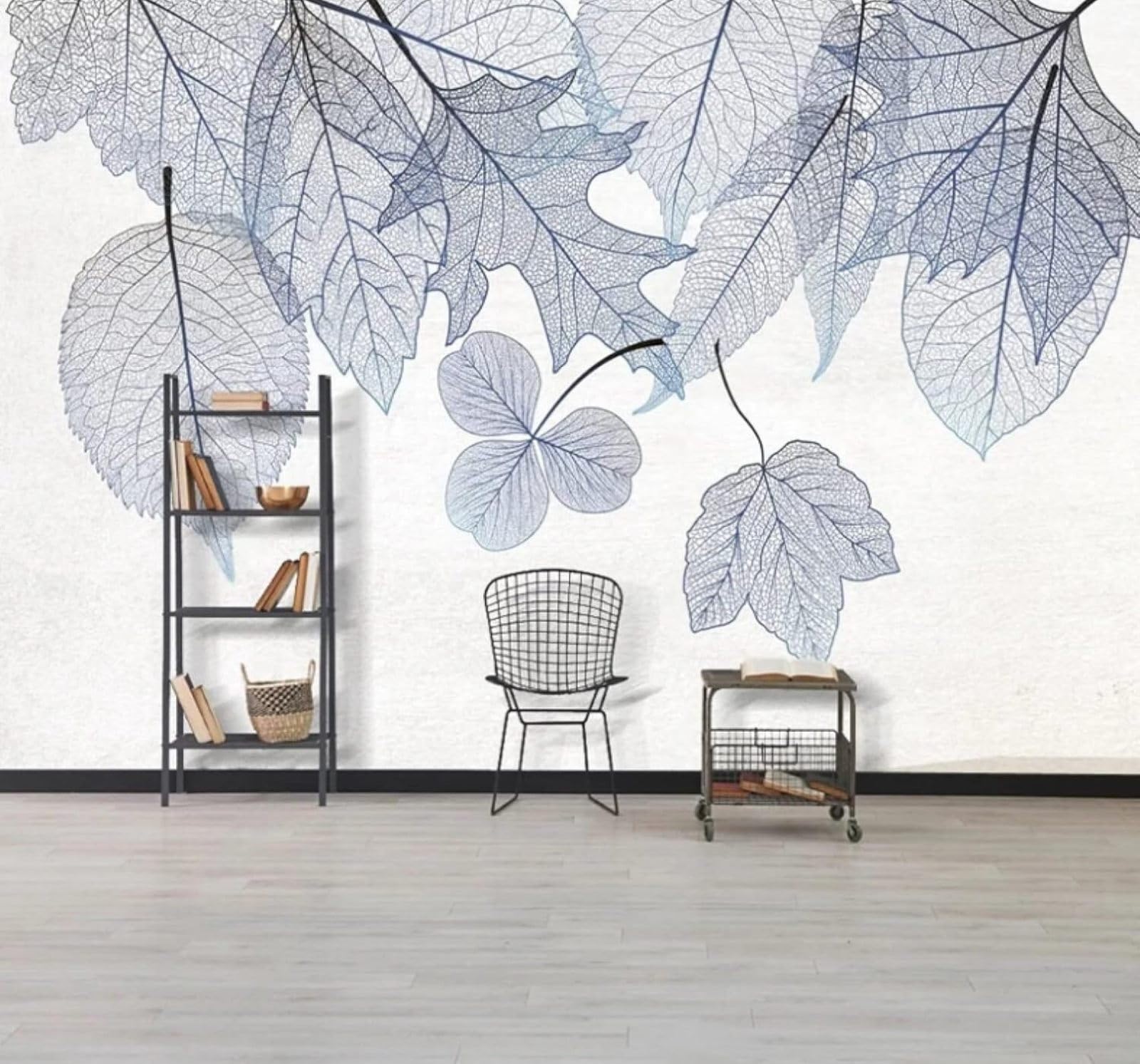 XLMING Minimalist Hand Drawn Blue Leaves Art 3D Wallpaper Luxury Home Dining Decor Paste Sofa Living Room The Wall for Bedroom Mural-150cm×105cm