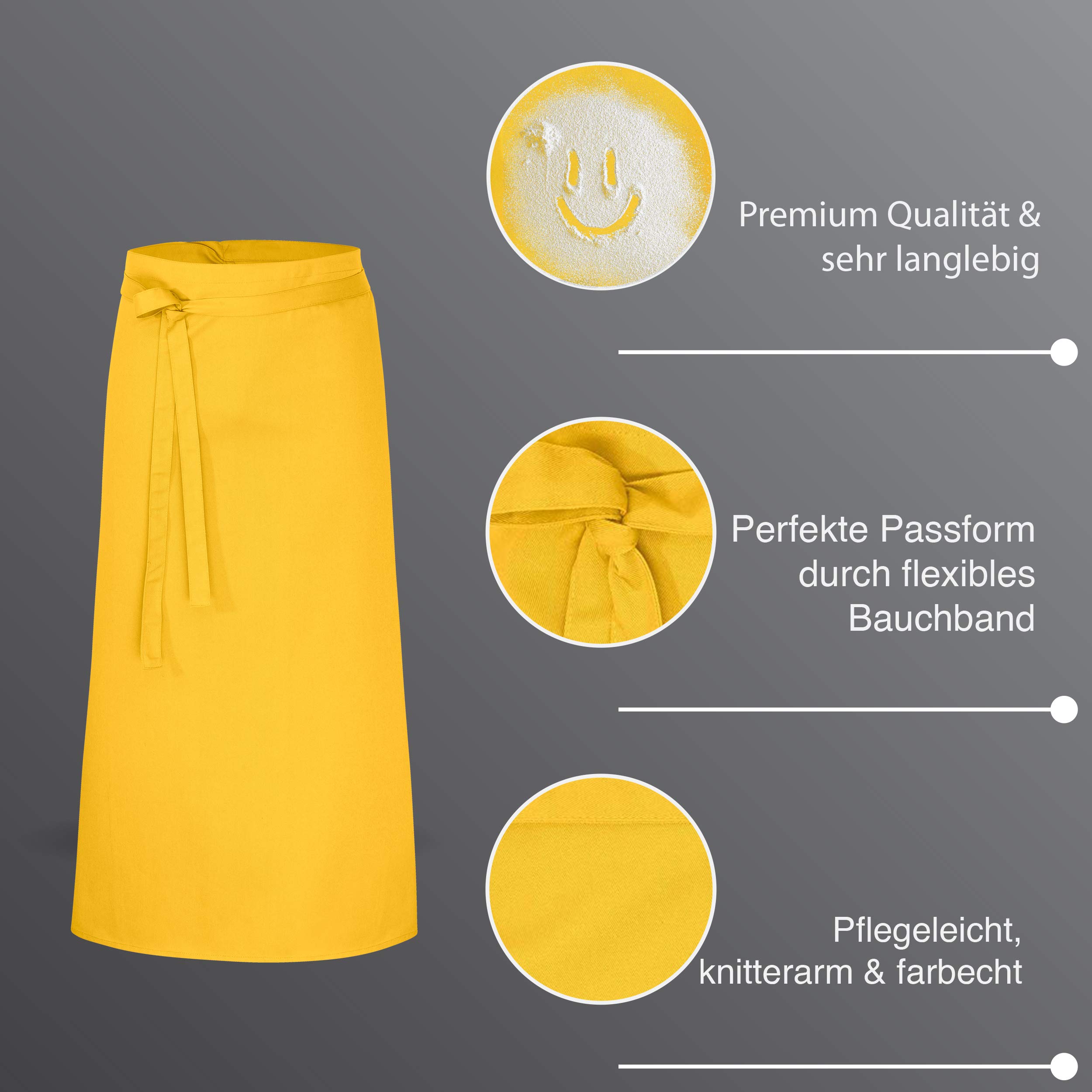 DESERMO - Delantal 100 cm x 100 cm (largo x ancho), mezcla innovadora de algodón y poliéster, 35% algodón, 65% poliéster., amarillo, 5 unidades