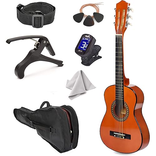 30" Left Handed Wood Guitar with Case and Accessories for Kids/Girls/Boys/Teens/Beginners (Mahogany)