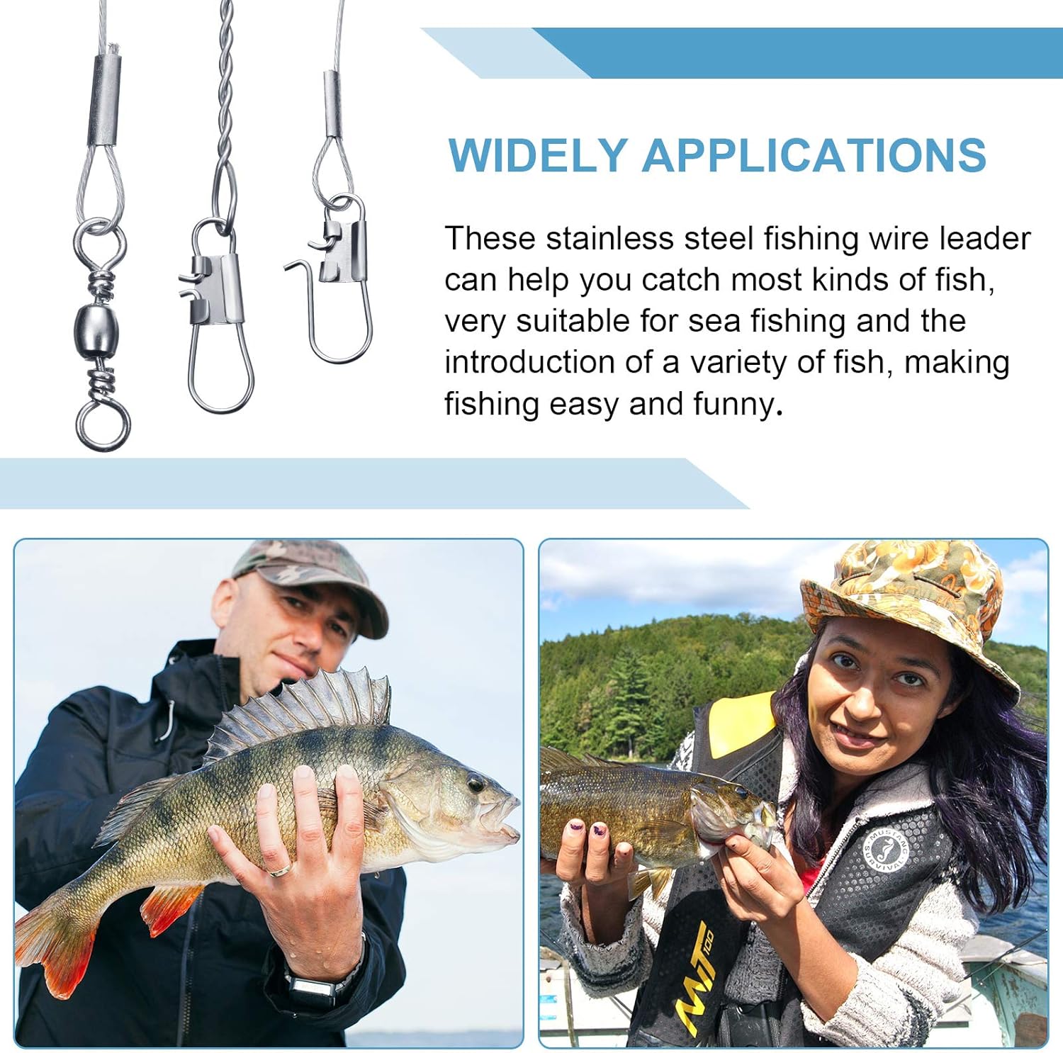 Tackle Rigs Fishing Leaders Stainless Steel Wire Trace Leader 2 Arm Fishing Rigs with Swivels Snap Connect Beads Fishing Line Tackle Fishing Kits for Lures Bait Rig or Hooks (20) : Sports & Outdoors