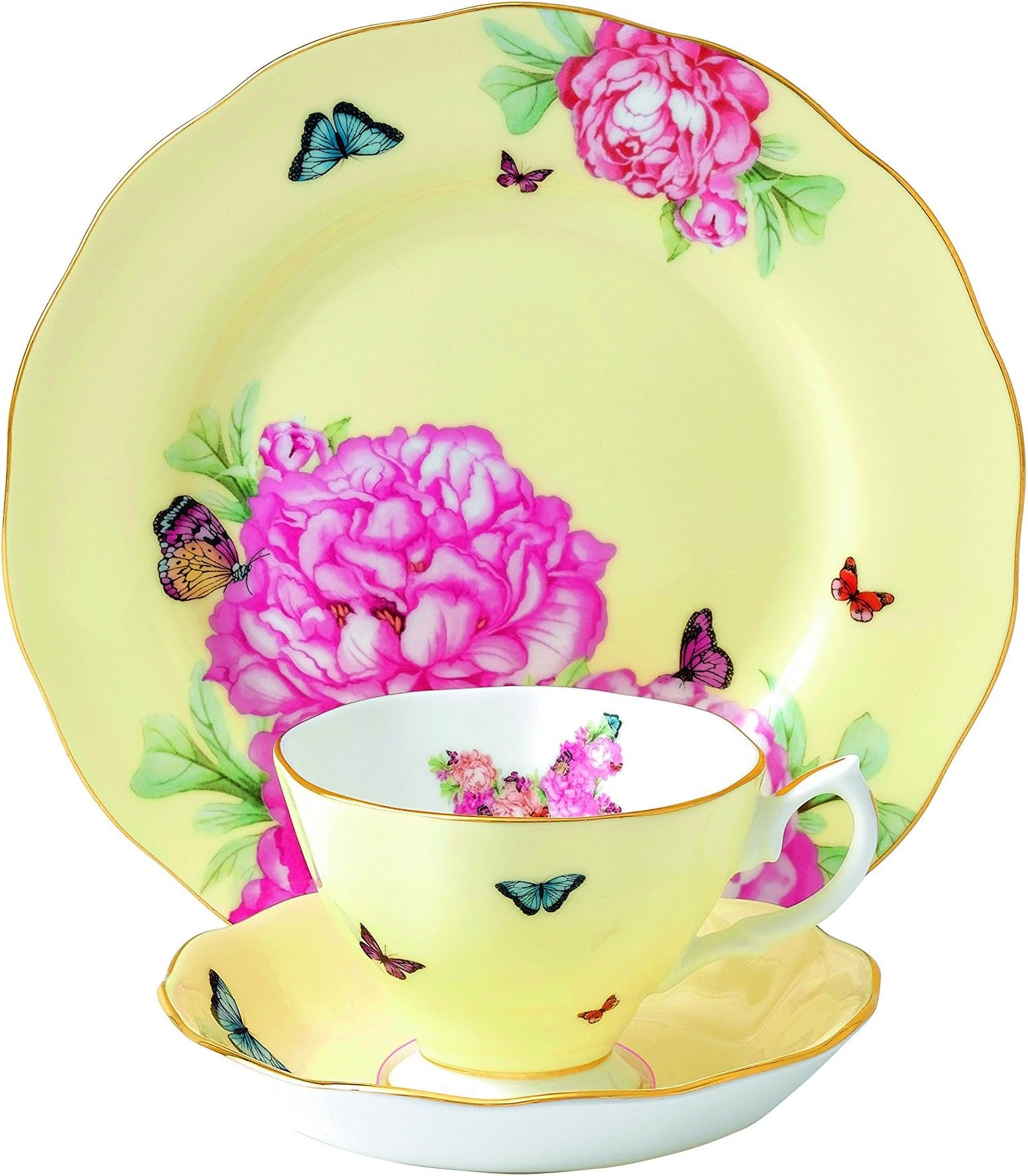 Royal Albert Miranda Kerr 40001838 Joy Teacup, Saucer & 20cm Side Plate 3 Pc Set, Bone China, Yellow 22
